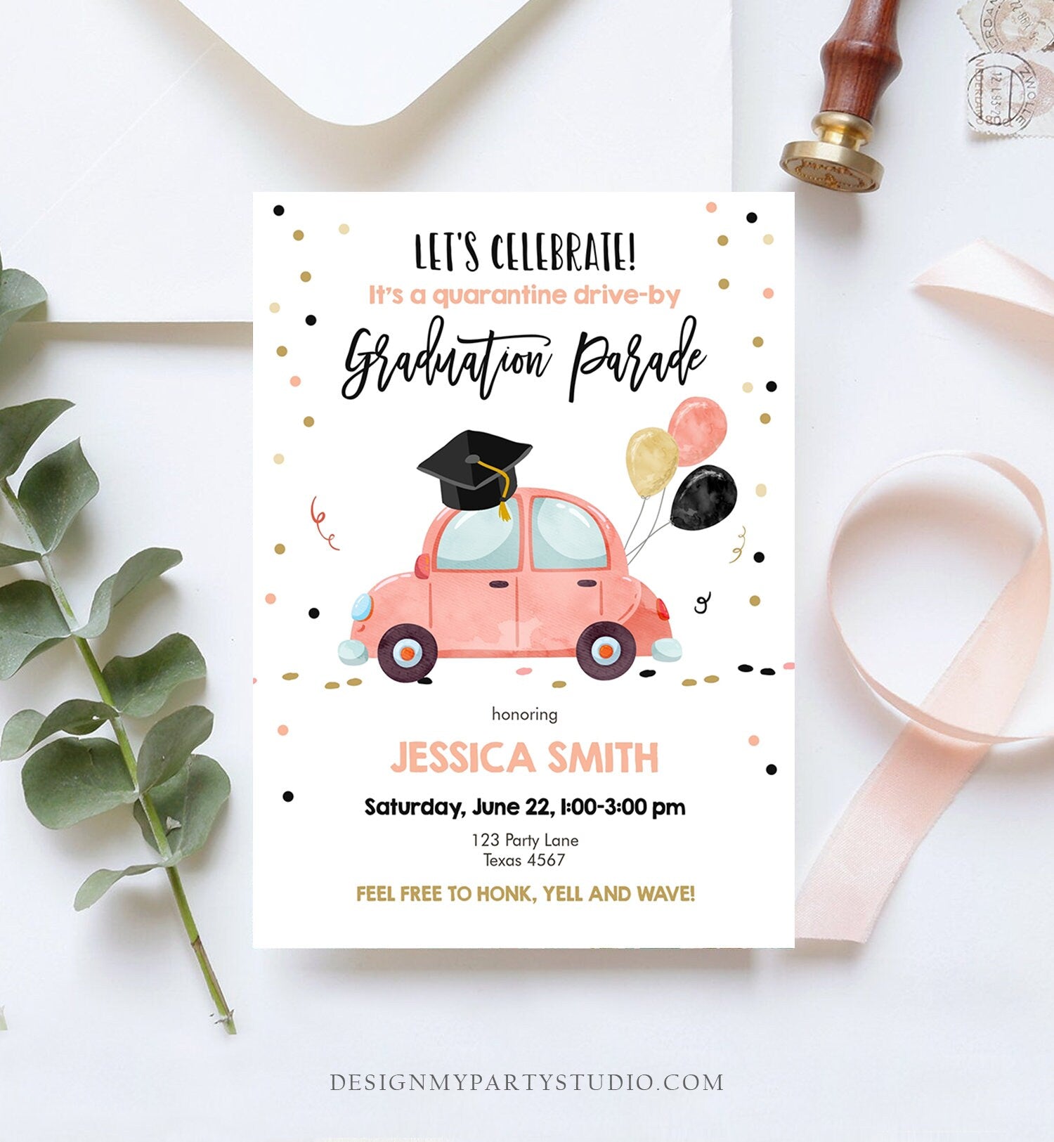 Editable Drive By Graduation Parade Invitation Virtual Graduation Party Invite Girl Quarantine 2021 Graduate Download Digital Corjl 0337