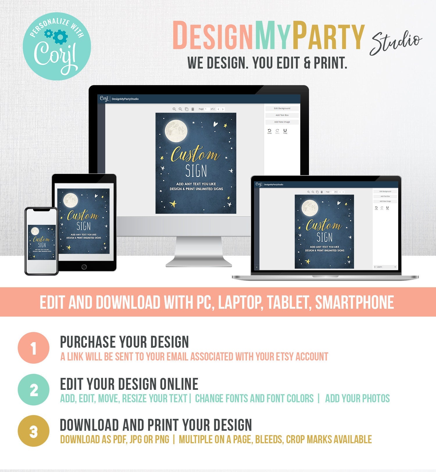 Editable Moon Baby Shower Sign Custom Sign Birthday Baby Sprinkle Twinkle Little Star Over The Moon Neutral Corjl Template Printable 0017