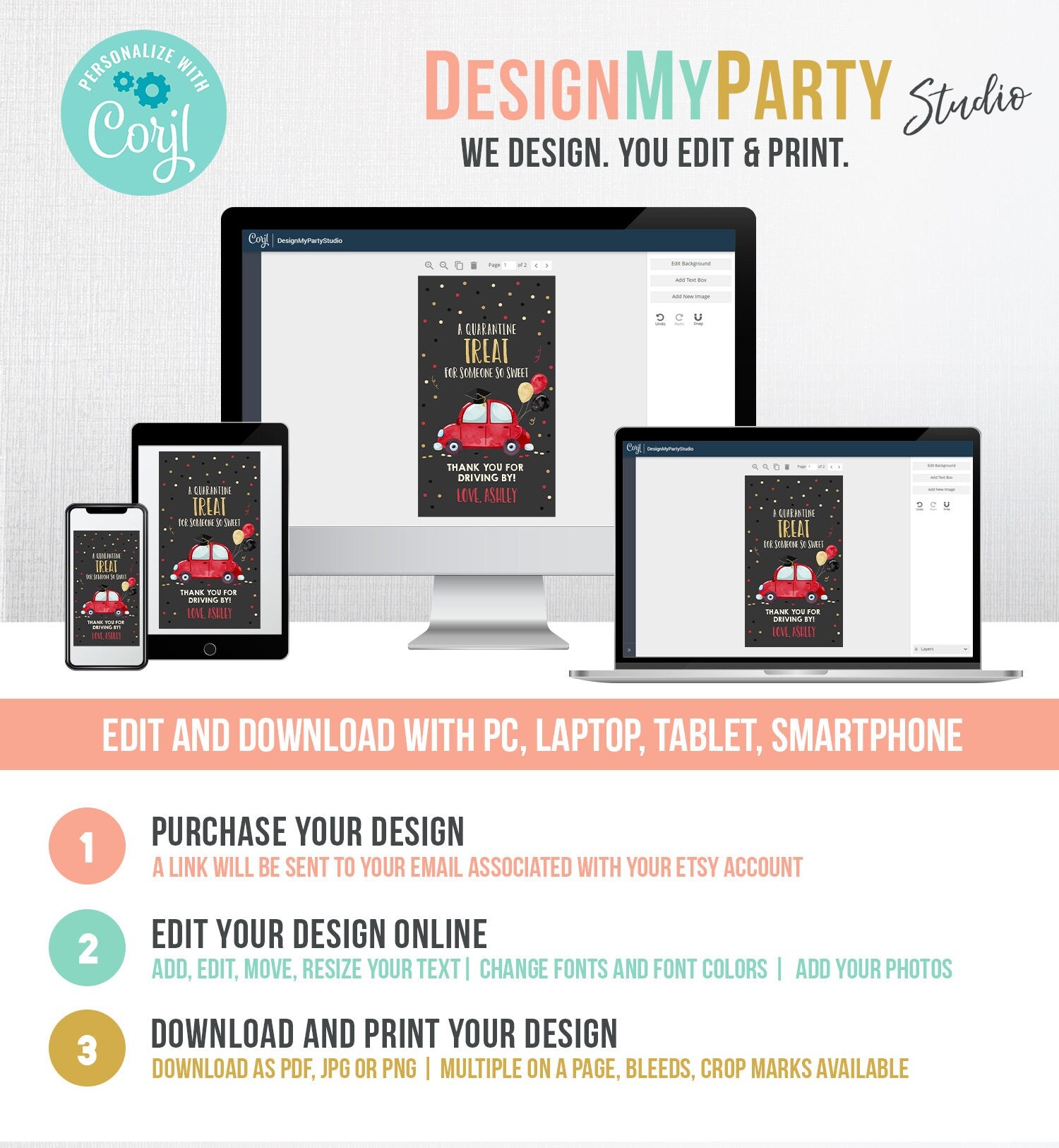 Editable Drive By Favor Tag Drive Through Graduation Parade Thank You Gift Tags Quarantine Red Car High School Grad Graduate Corjl 0337