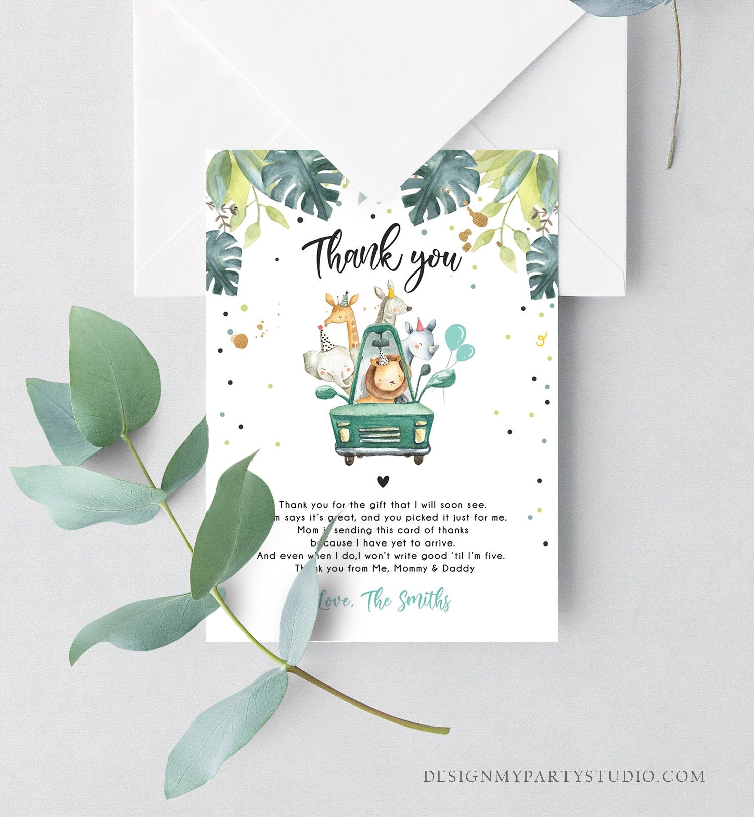 Editable Drive By Baby Shower Thank You Card Safari Animals Shower Drive Through Quarantine Blue Boy Sprinkle Template Download Corjl 0345