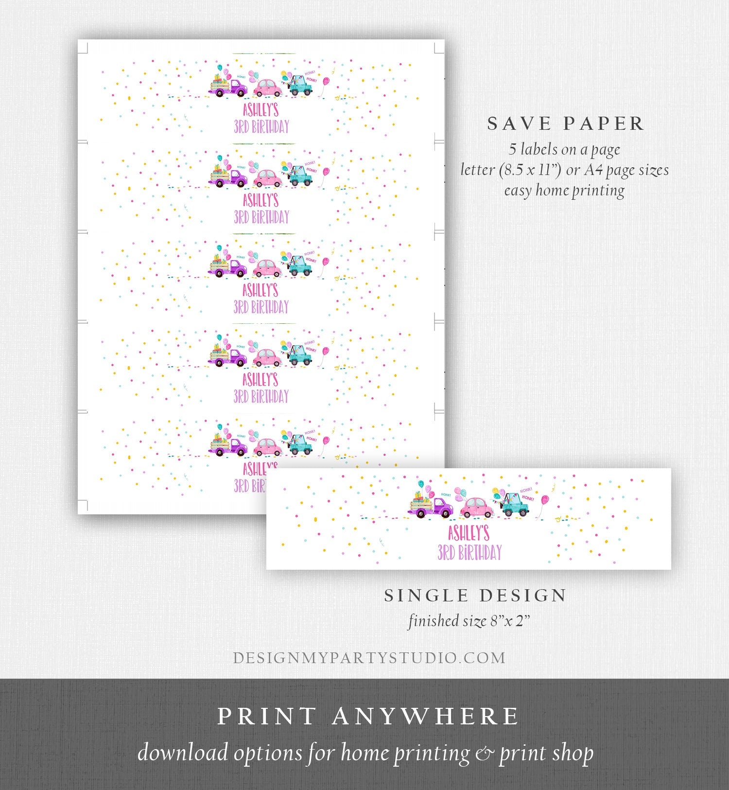 Editable Water Bottle Labels Drive By Birthday Decor Blush Pink Birthday Parade Quarantine Printable Bottle Label Template Corjl 0333