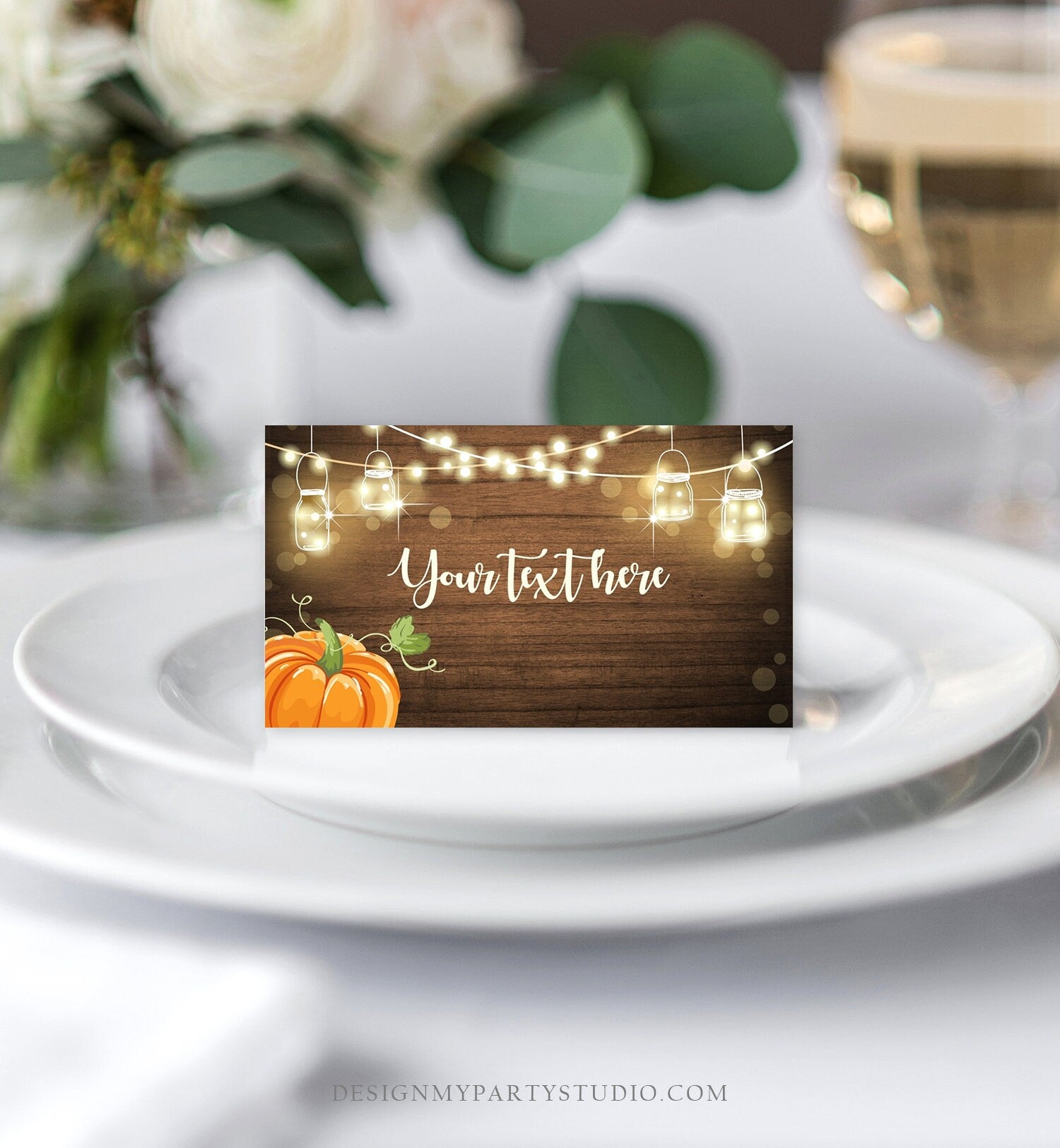 Editable Pumpkin Food Labels Pumpkin Place Card Fall Autumn Tent Card Escort Card Wood Rustic Pumpkin Shower Neutral Corjl Template 0015