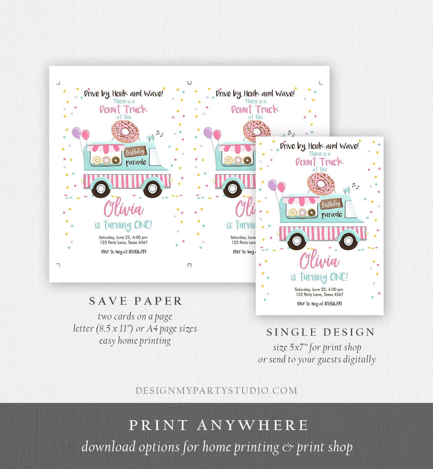 Editable Donut Truck Birthday Invitation Birthday Parade Drive By Birthday Invite Quarantine Party Sweet Printable Template Corjl 0050