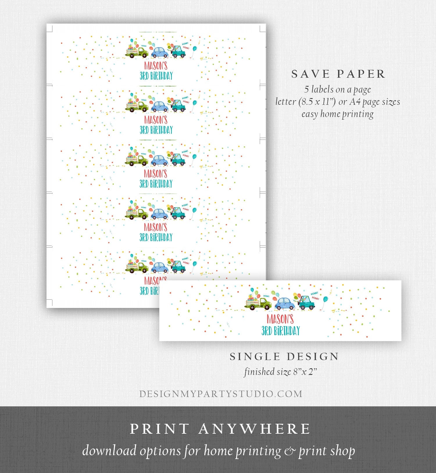 Editable Water Bottle Labels Drive By Birthday Decor Blush Boy Blue Birthday Parade Quarantine Printable Bottle Label Template Corjl 0333