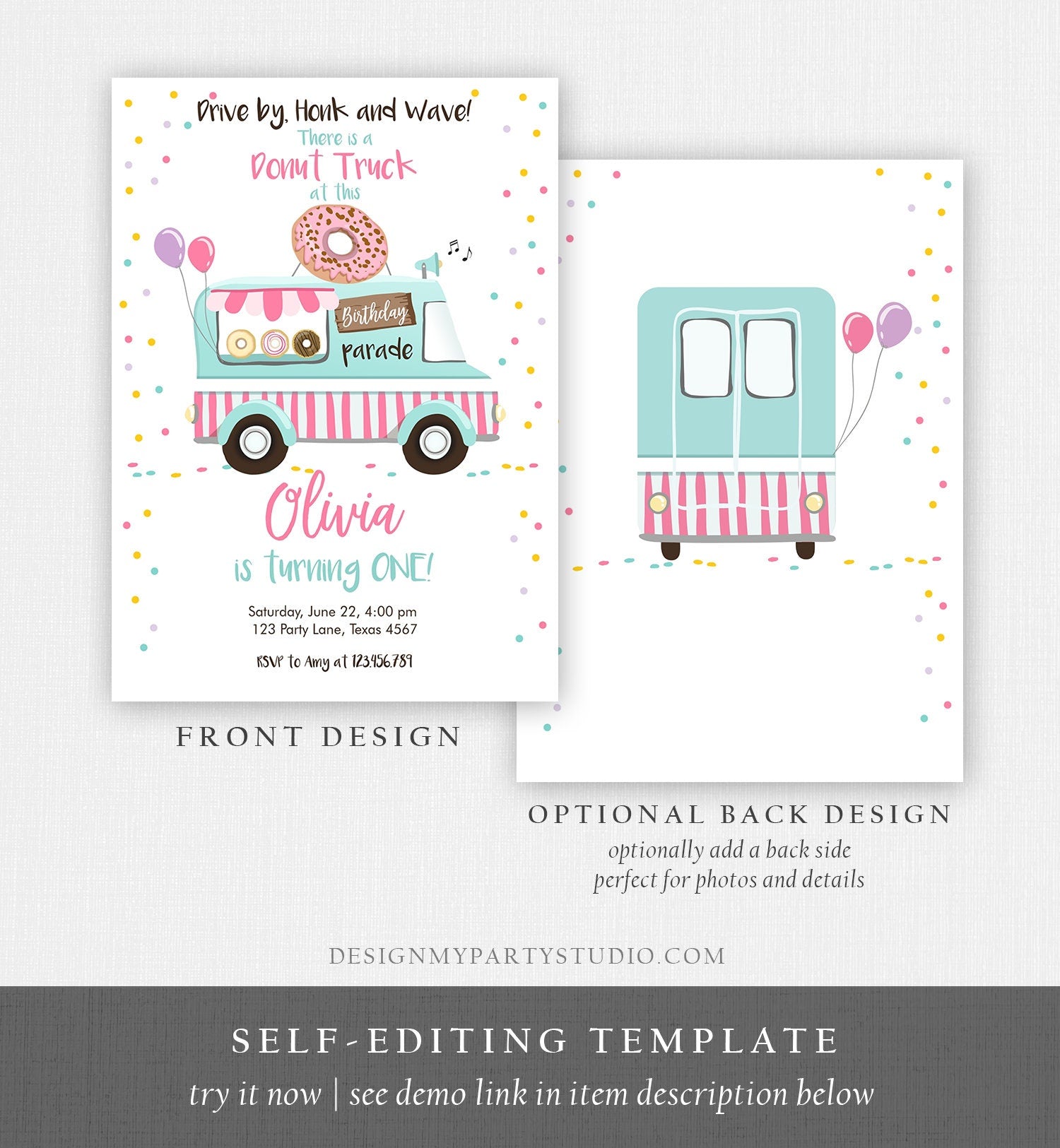 Editable Donut Truck Birthday Invitation Birthday Parade Drive By Birthday Invite Quarantine Party Sweet Printable Template Corjl 0050