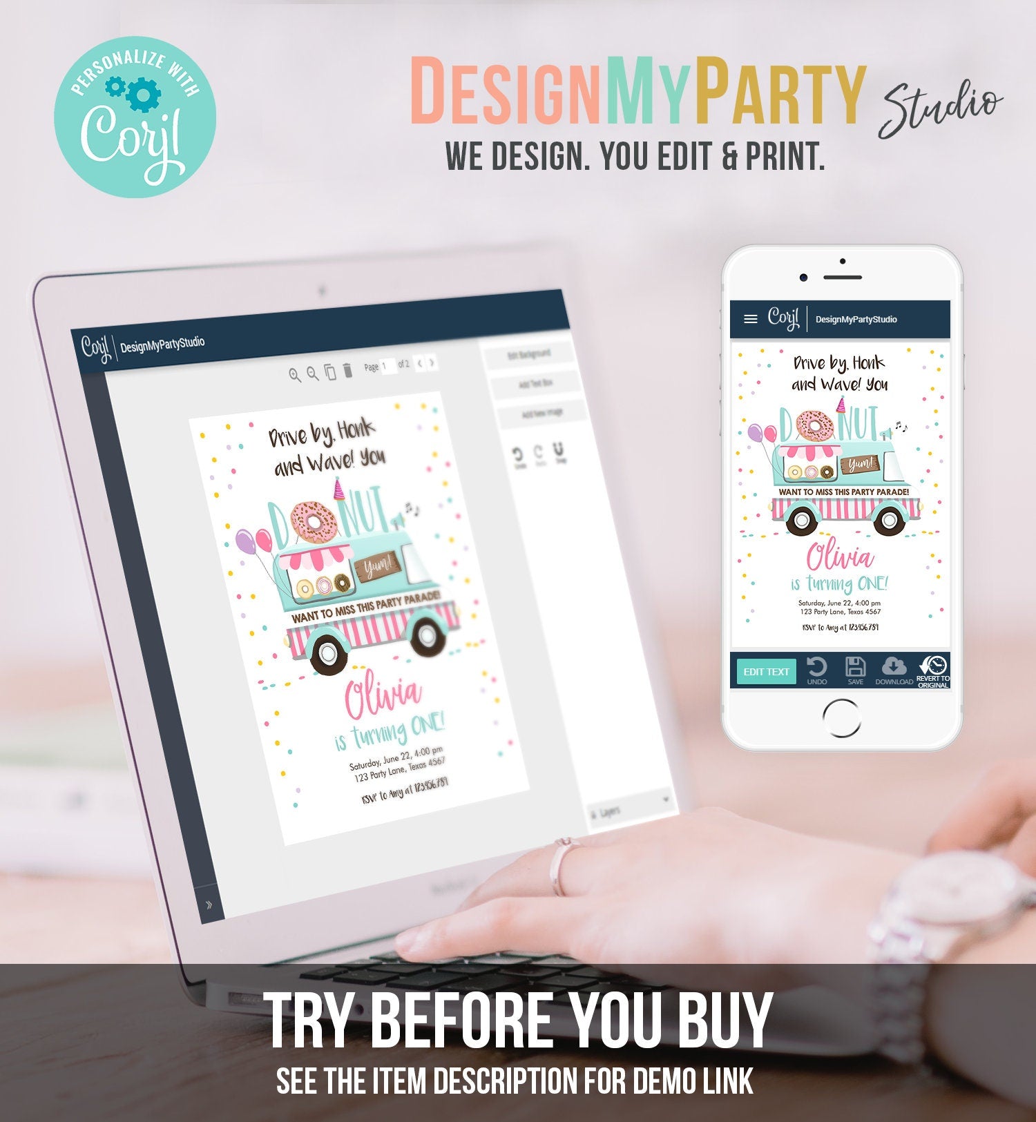 Editable Donut Truck Birthday Invitation Birthday Parade Drive By Birthday Invite Quarantine Party Sweet Printable Template Corjl 0050