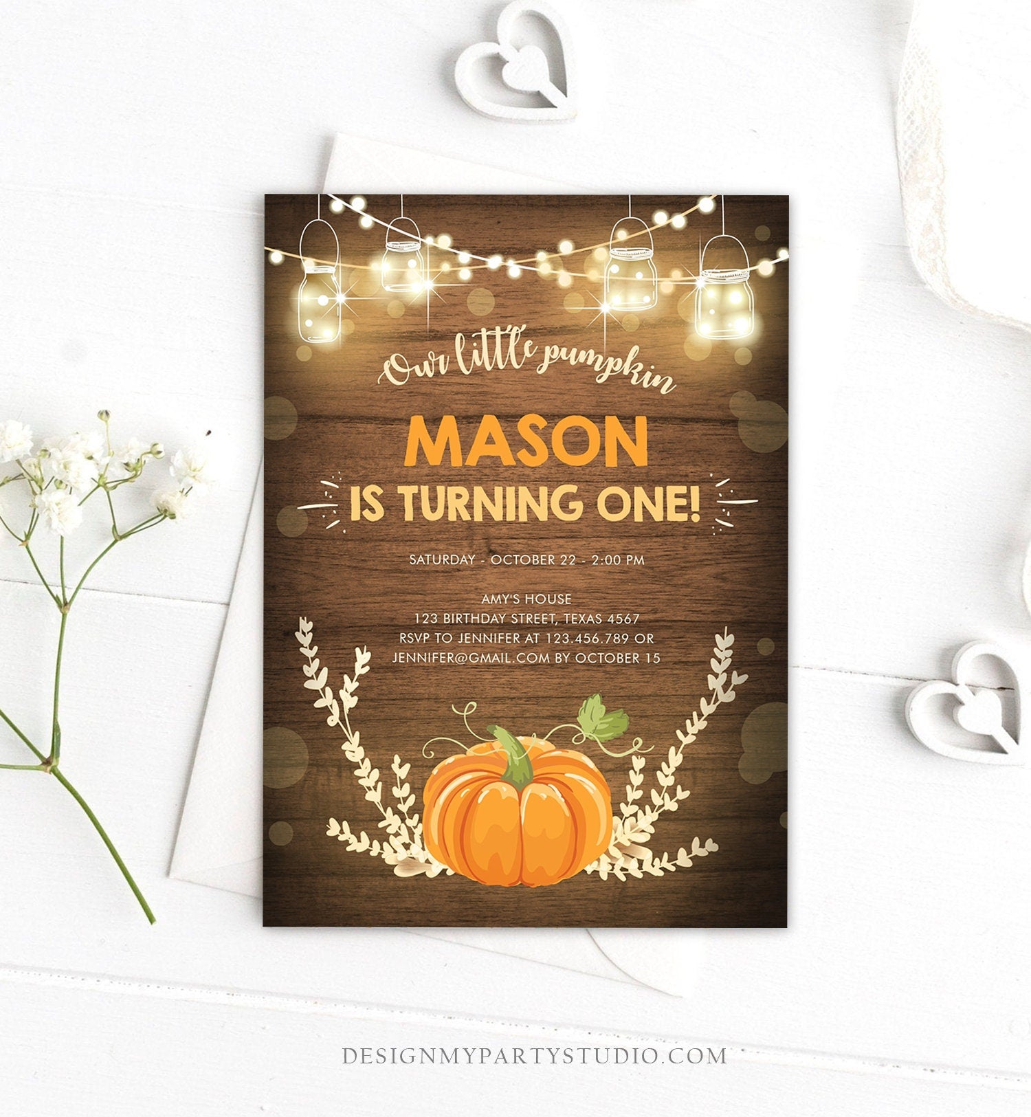 Editable Little Pumpkin Birthday Invitation Orange Pumpkin Patch Autumn Fall Neutral 1st First Birthday Corjl Invitation Printable 0015