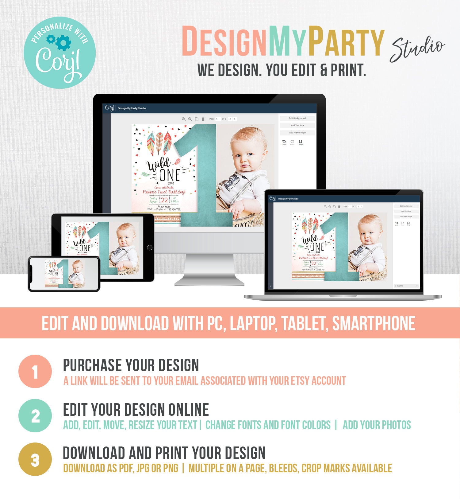 Editable Birthday Invitation Wild One Boy Invite Tribal Boho Arrow Feathers Red Blue Mint Download Printable Template Digital Corjl 0073