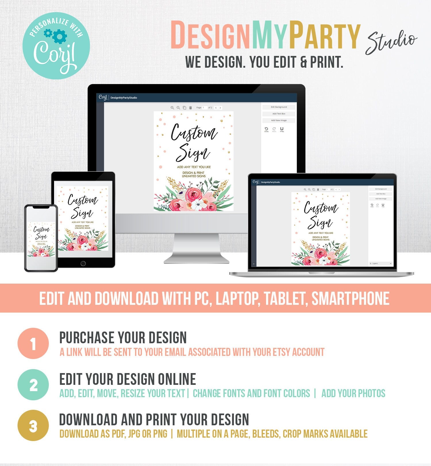 Editable Custom Sign Floral Bridal Shower Flowers Gold Pink Wedding Table Sign Decor Baby Shower 8x10 Download PRINTABLE Corjl 0318 0030