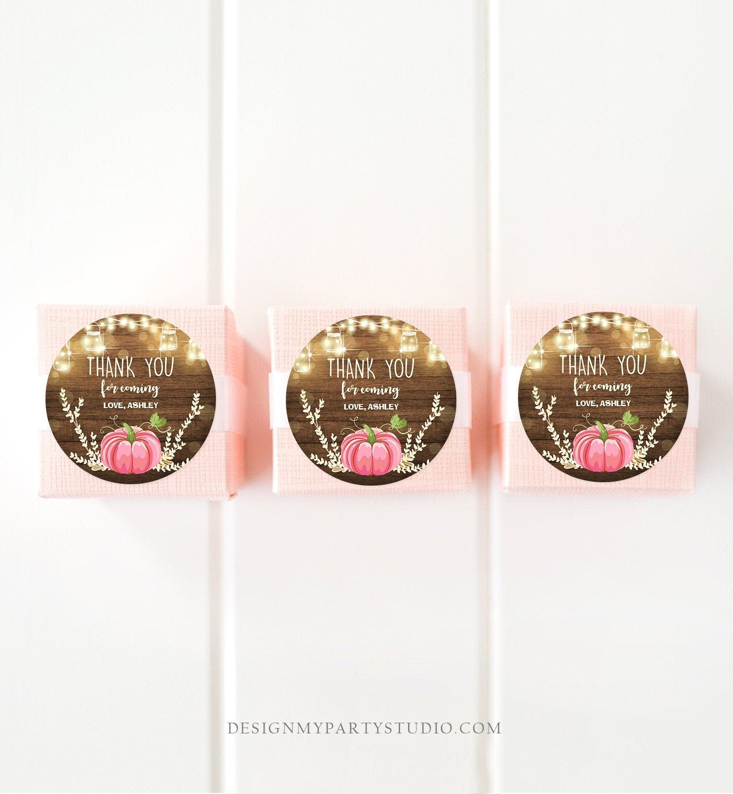 Editable Little Pumpkin Favor Tags Thank You Tag Birthday Baby Shower Fall Sticker Pink Pumpkin Decor Girl Corjl Template Printable 0015