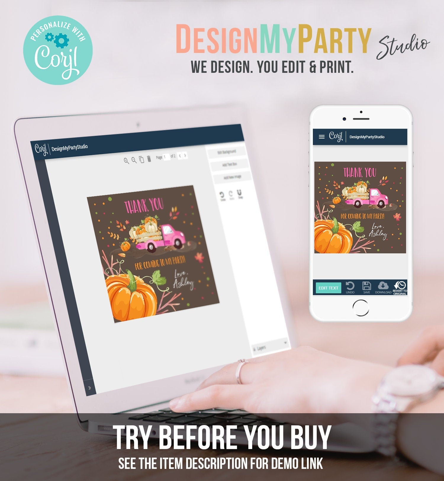 Editable Pumpkin Thank you Tags Pumpkin Truck Stickers Pumpkin Birthday Fall Autumn Pink Pumpkin Truck Girl Favor Tags Template Corjl 0153