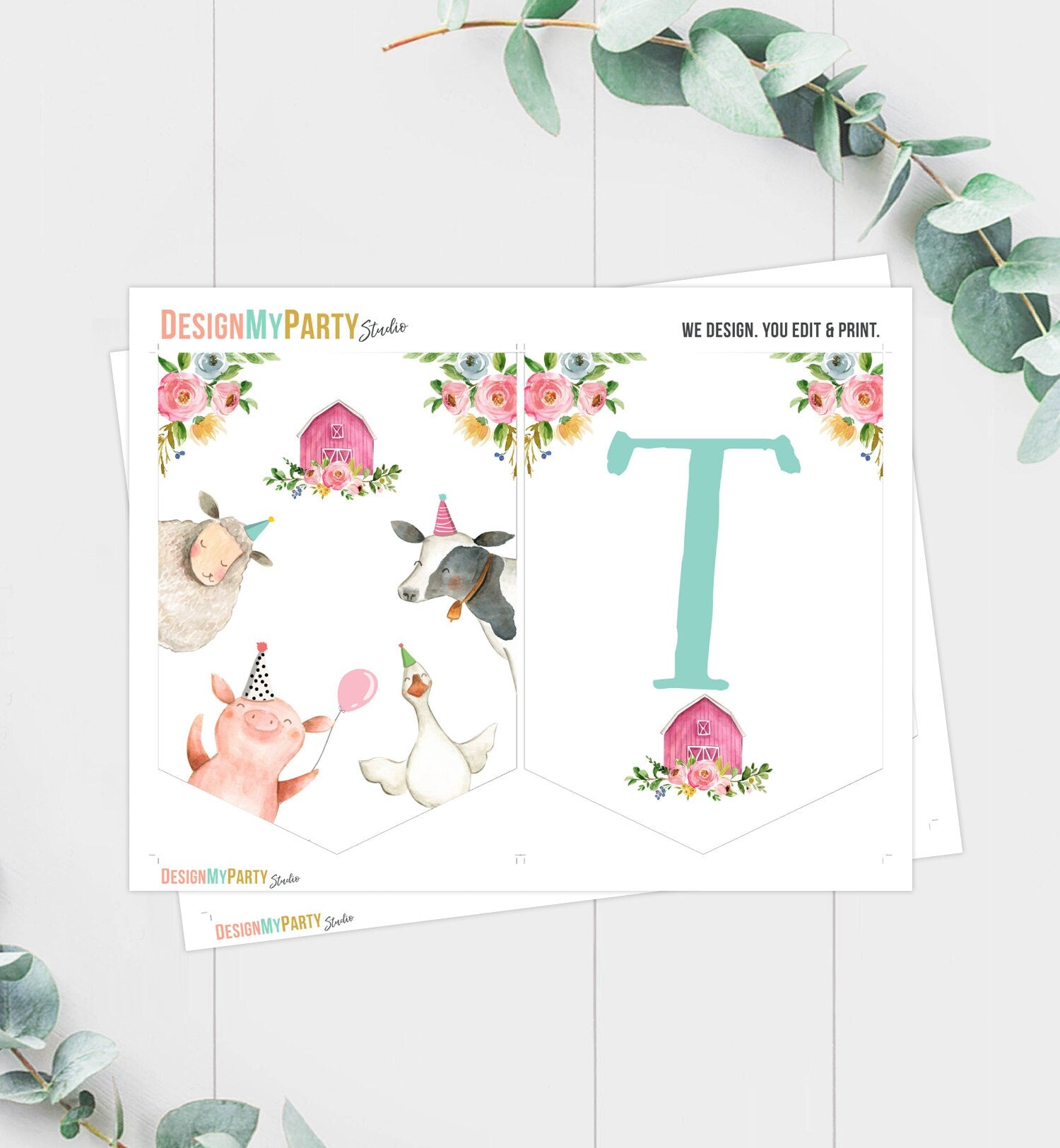 Pink Farm High Chair Banner Farm 2nd Birthday Girl Pink Farm Animals High Chair Banner TWO Barnyard Party Decor PRINTABLE Digital 0155