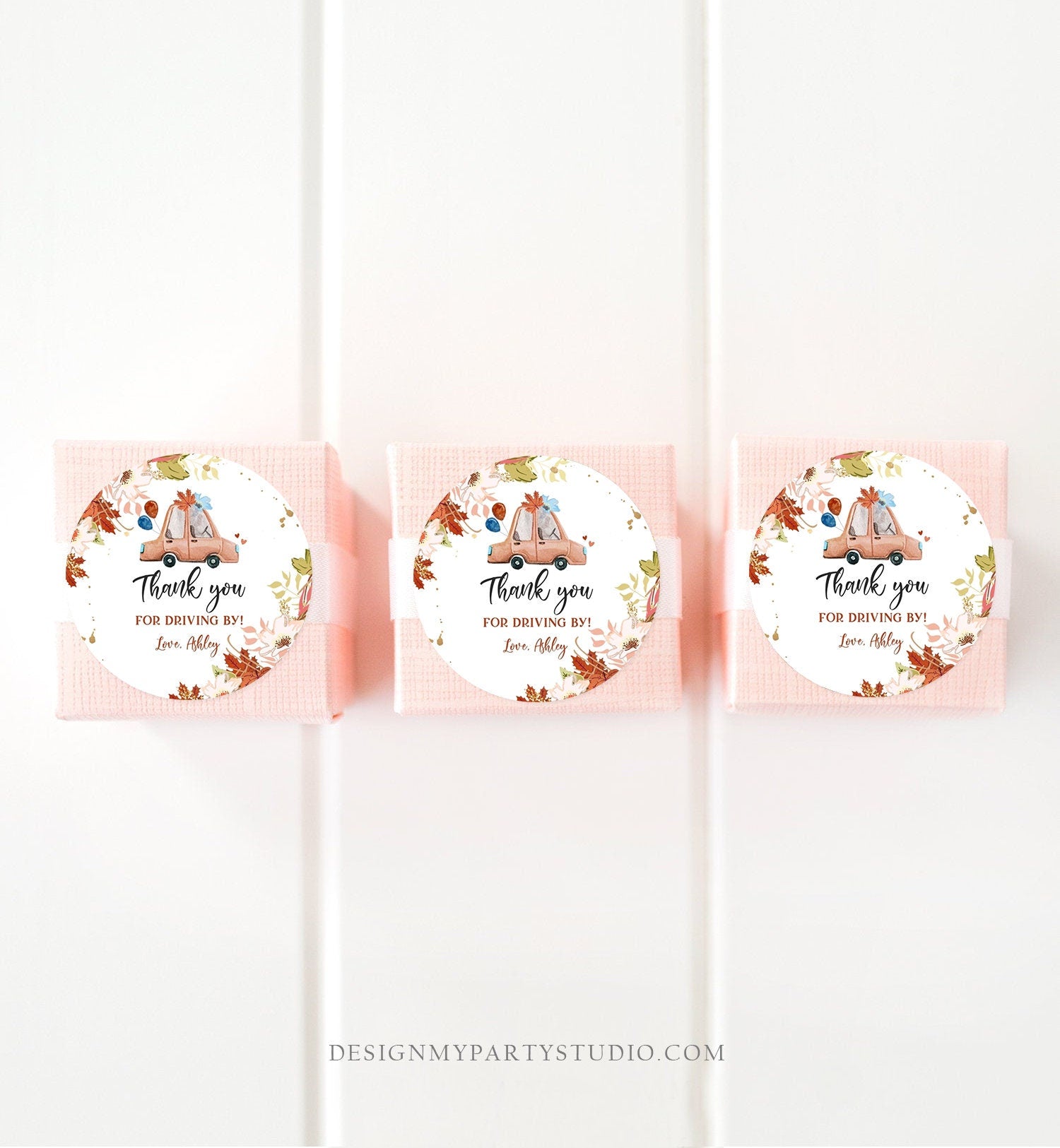 Editable Drive By Favor Tag Fall Drive Through Baby Shower Bridal Shower Birthday Thank You Stickers Quarantine Autumn Blue Boy Corjl 0335