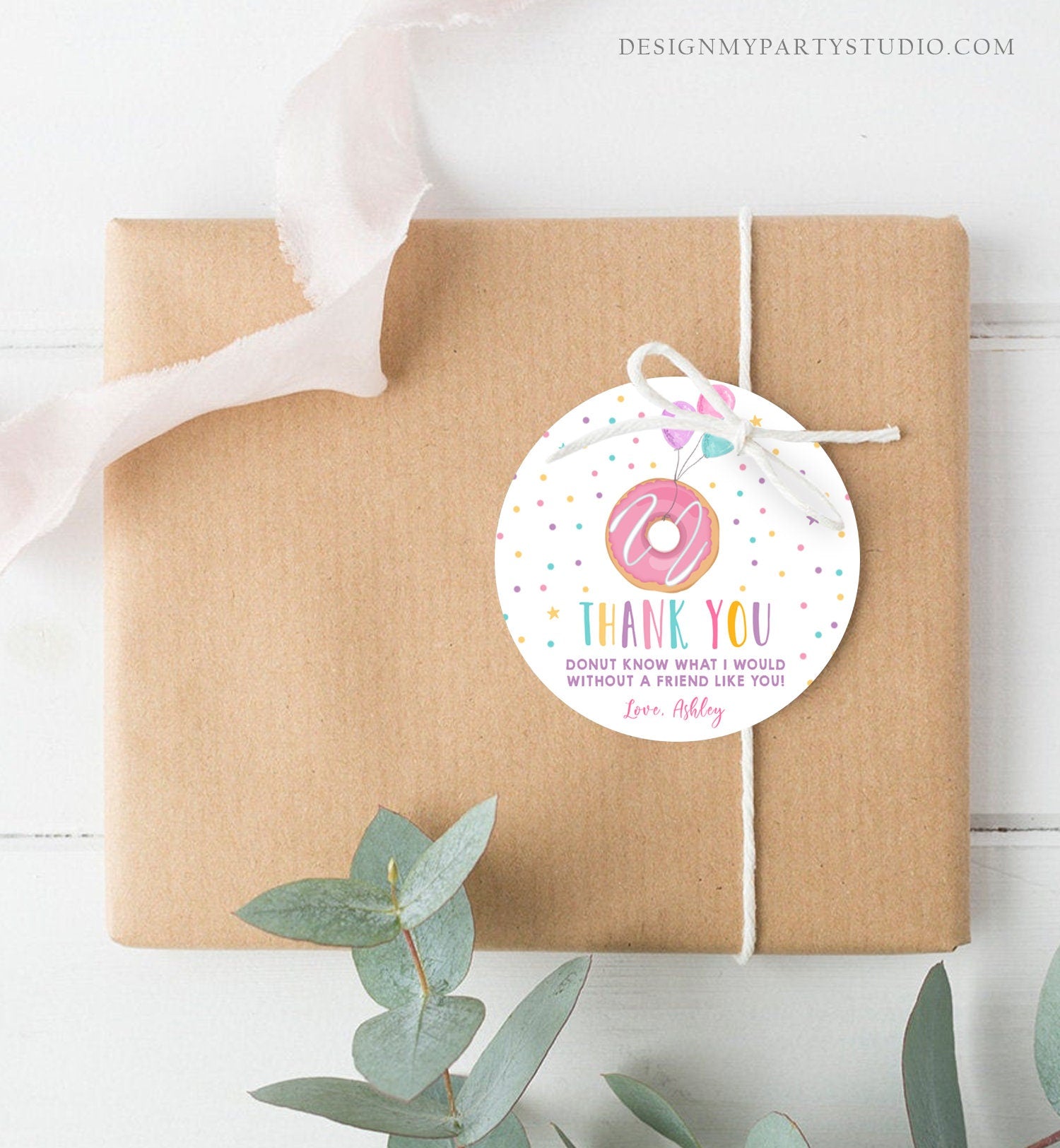 Editable Donut Drive By Favor Tag Drive By Birthday Parade Thank You Gift Tags Donut Sweet One Party Girl Round Sticker Corjl Template 0343