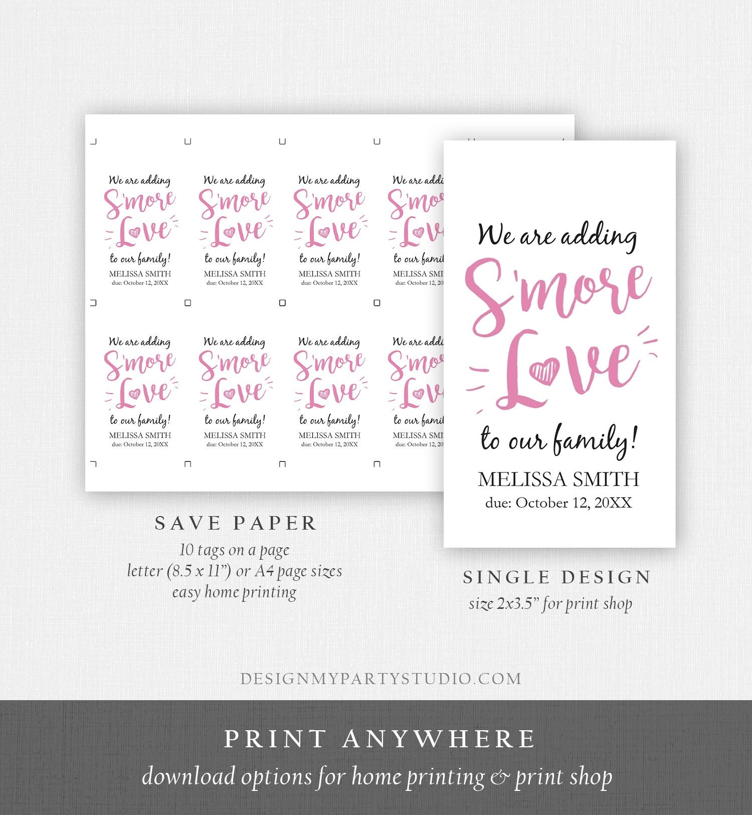 Editable S'more Love Baby Shower Favor Tags Girl We Are Adding Smore Love To Our Family Smores Thank You Tag Printable Corjl Template 0276