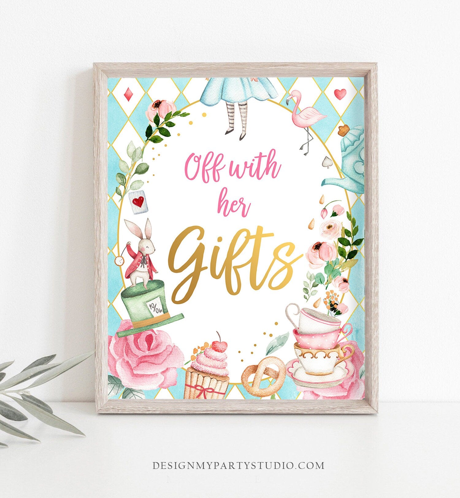 Alice in Wonderland Party Signs Girl 1st Birthday Decor Alice in Onederland Mad Tea Party Favors Decorations Girl Pink PRINTABLE 0350