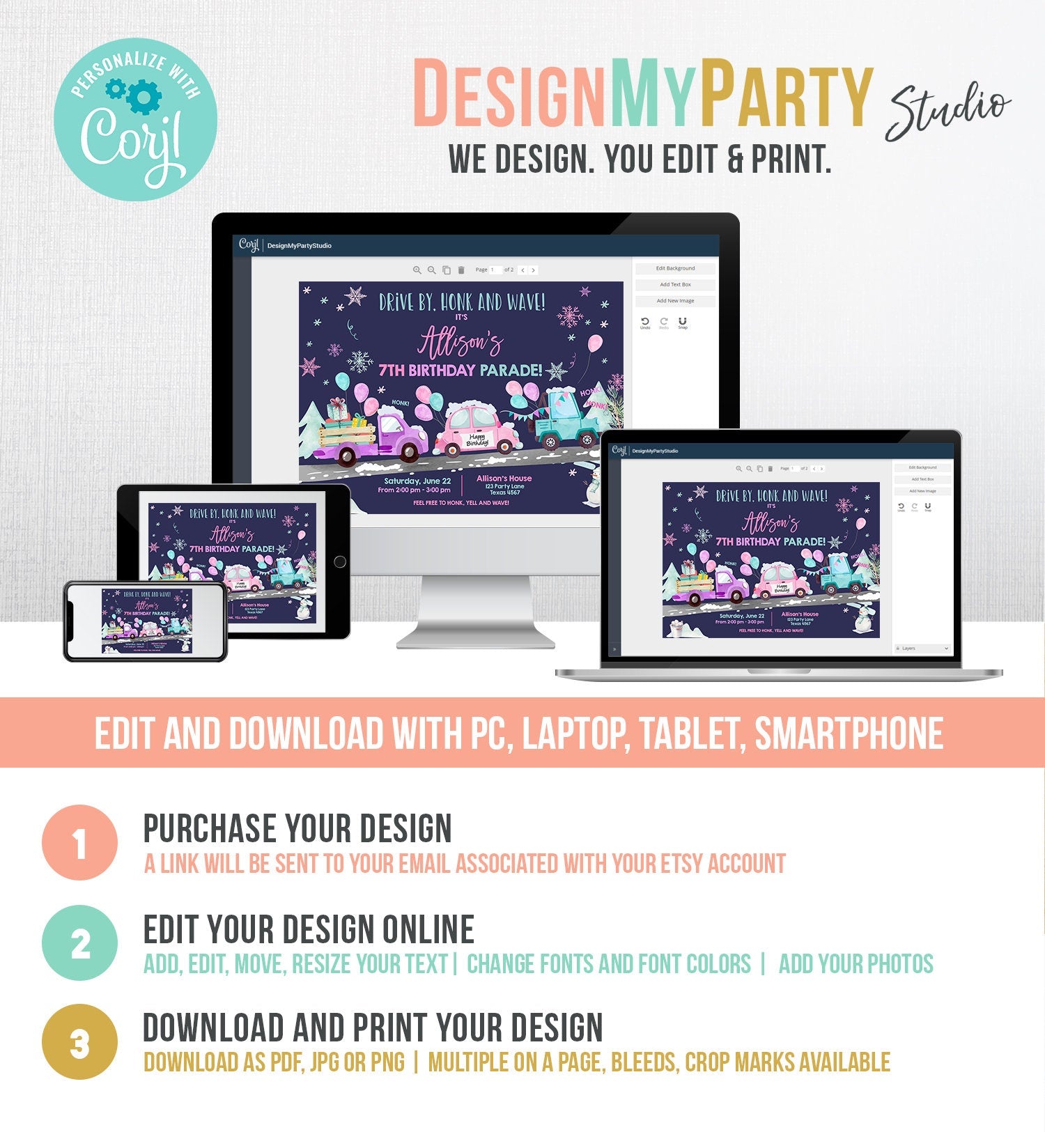 Editable Winter Drive By Birthday Invitation Parade Winter Onederland Virtual Party Invite Girl Pink Quarantine Download Digital Corjl 0333