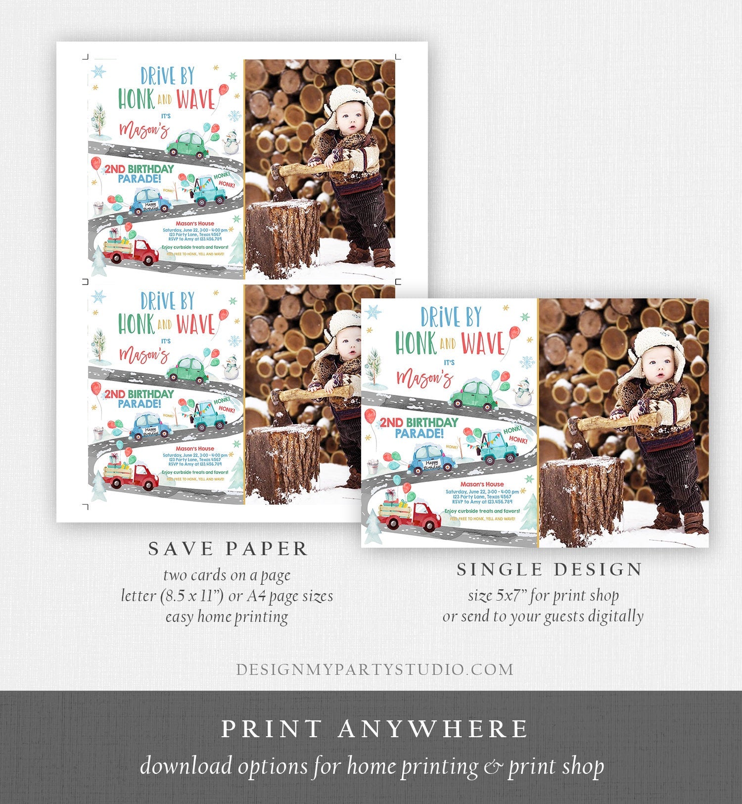 Editable Winter Drive By Birthday Invitation Parade Winter Onederland Virtual Party Invite Boy Blue Green Red Quarantine Download Corjl 0333