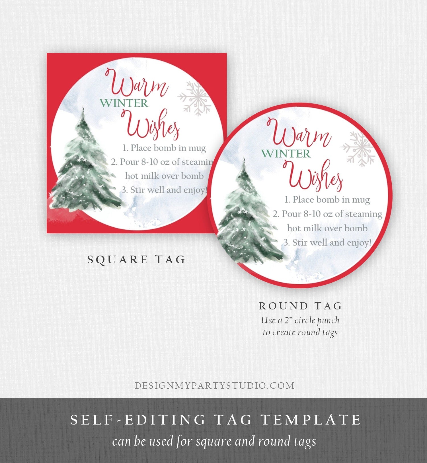 Editable Hot Chocolate Bomb Tags Bomb Instructions Hot Cocoa Tags Bomb Label Tree Winter Christmas Warm Winter Wishes Digital PRINTABLE 0363