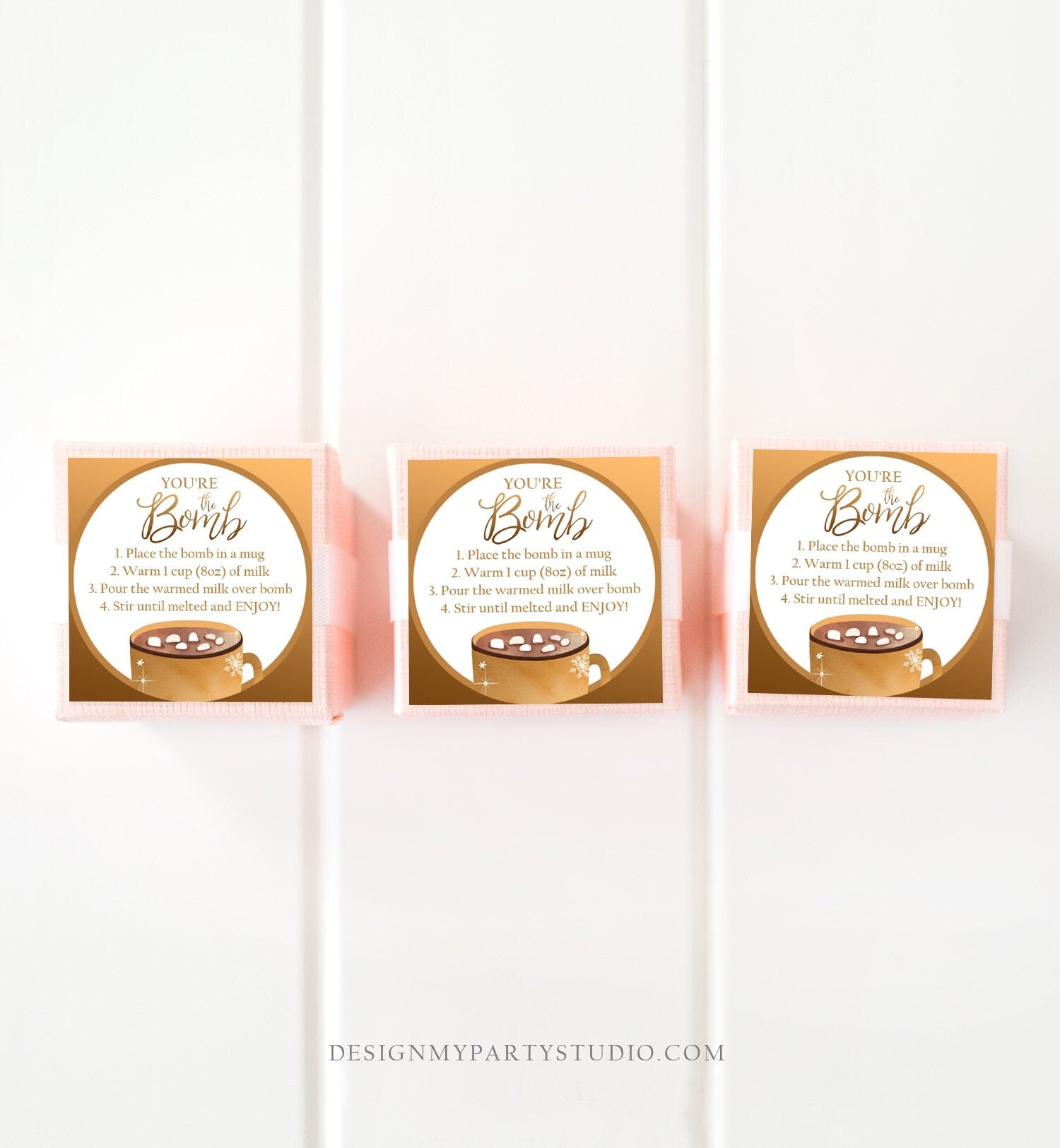 Editable Hot Chocolate Bomb Tags Bomb Instructions Cookies and Cocoa Favor Tags Winter Christmas You're The Bomb Gold Digital PRINTABLE 0353