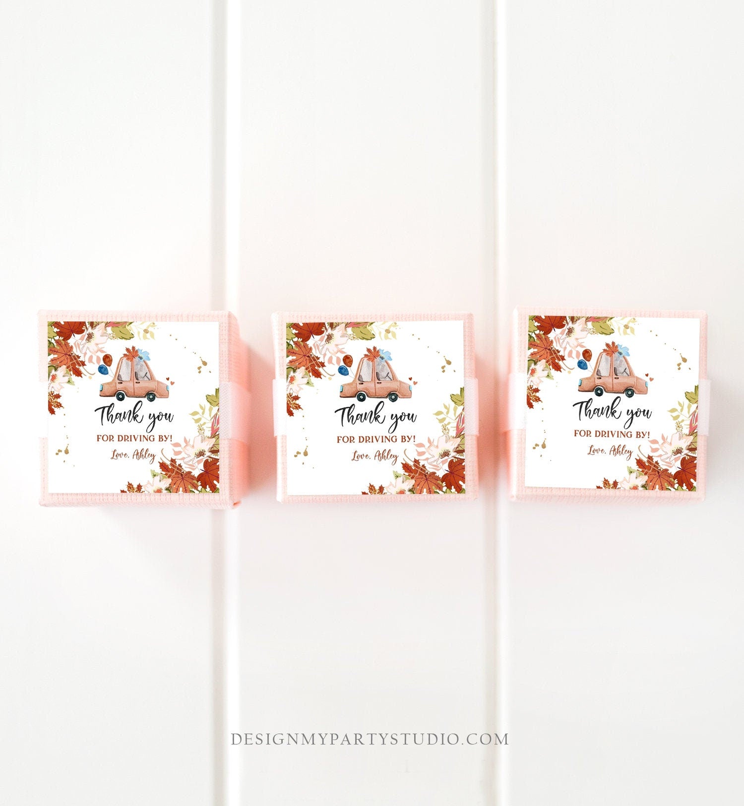 Editable Drive By Favor Tag Fall Drive Through Baby Shower Bridal Shower Birthday Thank You Stickers Quarantine Autumn Blue Boy Corjl 0335
