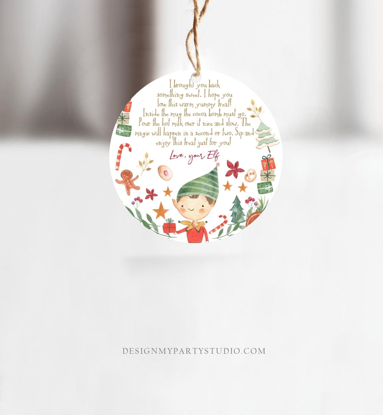 Editable Elf Hot Chocolate Bomb Tags Bomb Instructions Cocoa Favor Tags Elf Party Christmas Elf Visit Elf Birthday Digital PRINTABLE 0358