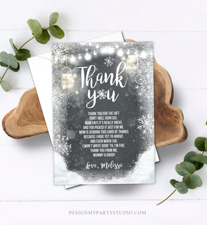 Editable Winter Thank You Card Baby Its Cold Outside Baby Shower Thank you note Winter Rustic Snowflakes Lights Template Download Corjl 0031