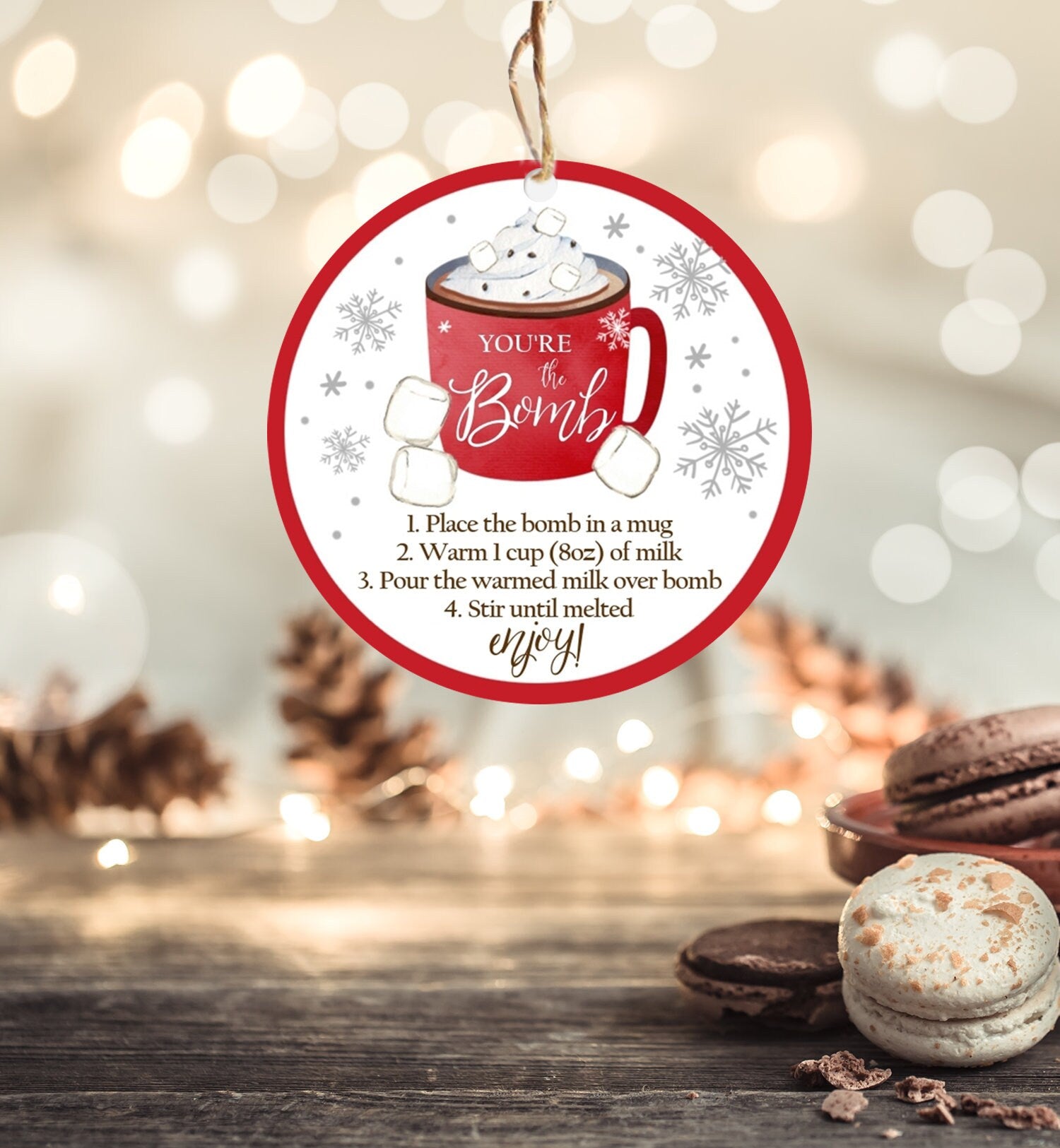 Editable Hot Chocolate Bomb Tags Bomb Instructions Cookies and Cocoa Favor Tags Winter Christmas You're The Bomb Digital PRINTABLE 0353