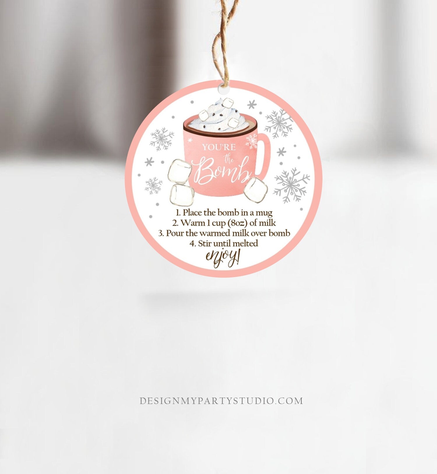 Editable Hot Chocolate Bomb Tags Bomb Instructions Cookies and Cocoa Favor Tags Winter Christmas You're The Bomb Digital PRINTABLE 0353