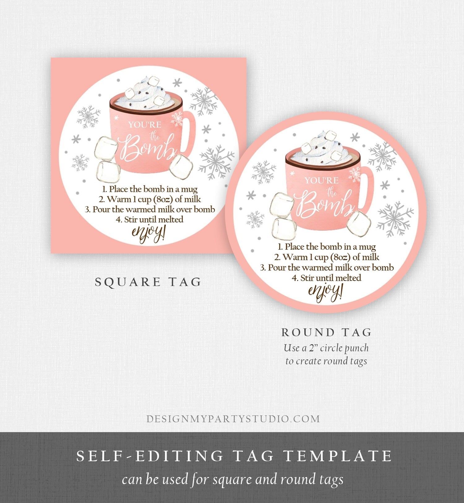 Editable Hot Chocolate Bomb Tags Bomb Instructions Cookies and Cocoa Favor Tags Winter Christmas You're The Bomb Digital PRINTABLE 0353