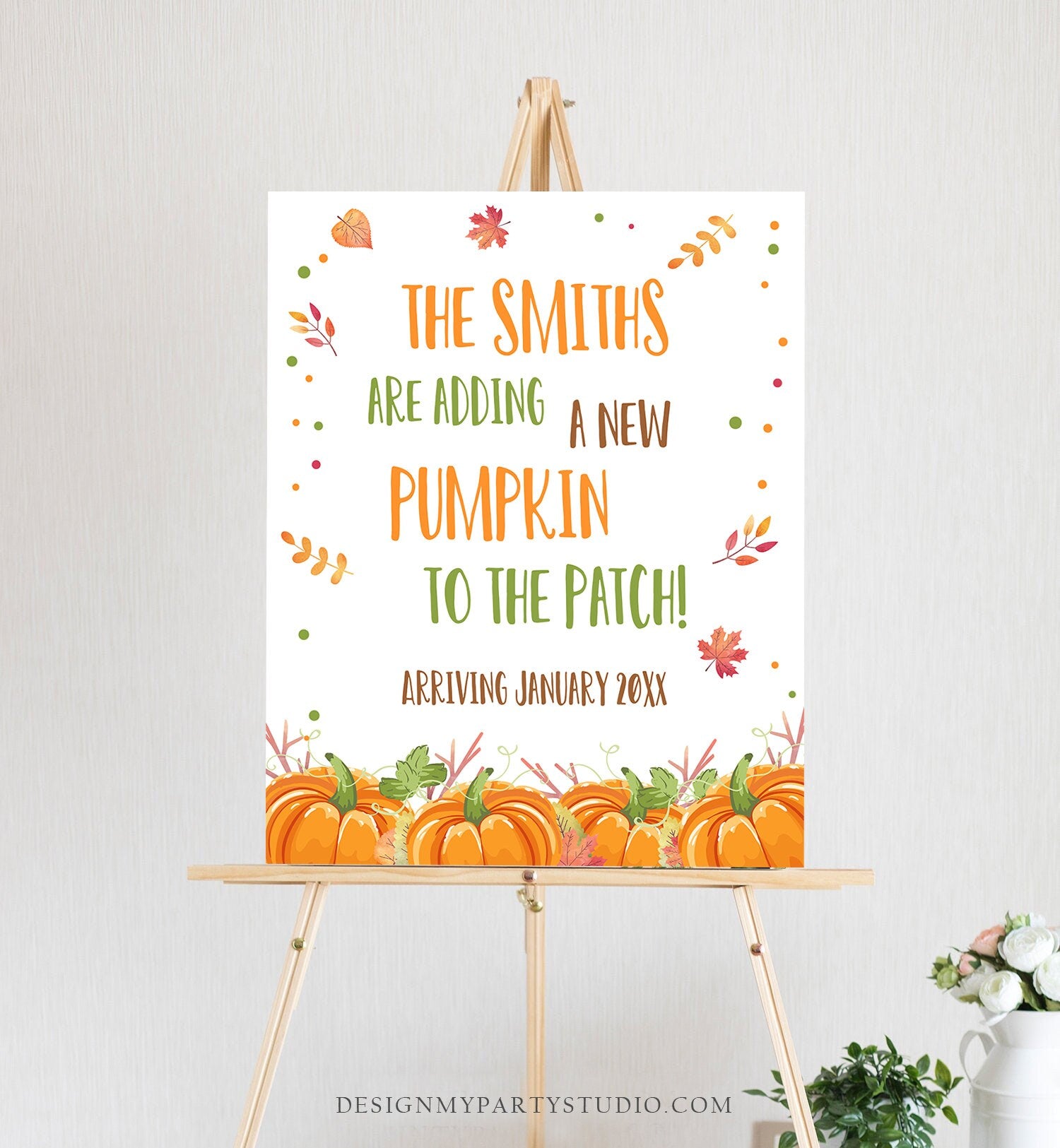 Editable Pumpkin Patch Pregnancy Announcement Pregnancy Reveal Grandparents Baby Announcement Fall Autumn Digital Corjl Template 0153