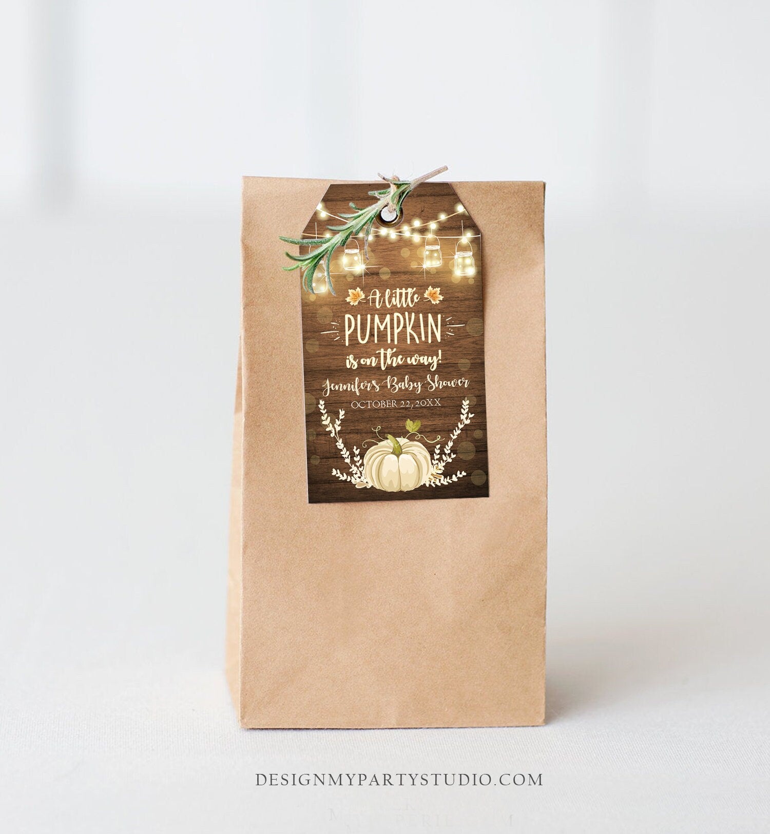 Editable Little Pumpkin Favor Tag Thank You Tag Birthday Baby Shower Rustic Wood Fall White Pumpkin Download Corjl Template Printable 0015