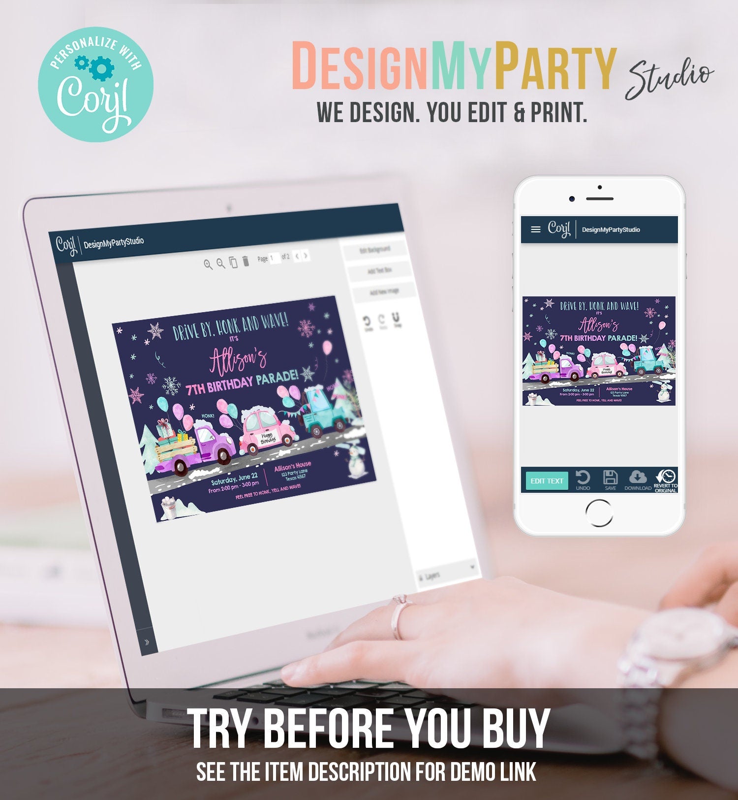 Editable Winter Drive By Birthday Invitation Parade Winter Onederland Virtual Party Invite Girl Pink Quarantine Download Digital Corjl 0333