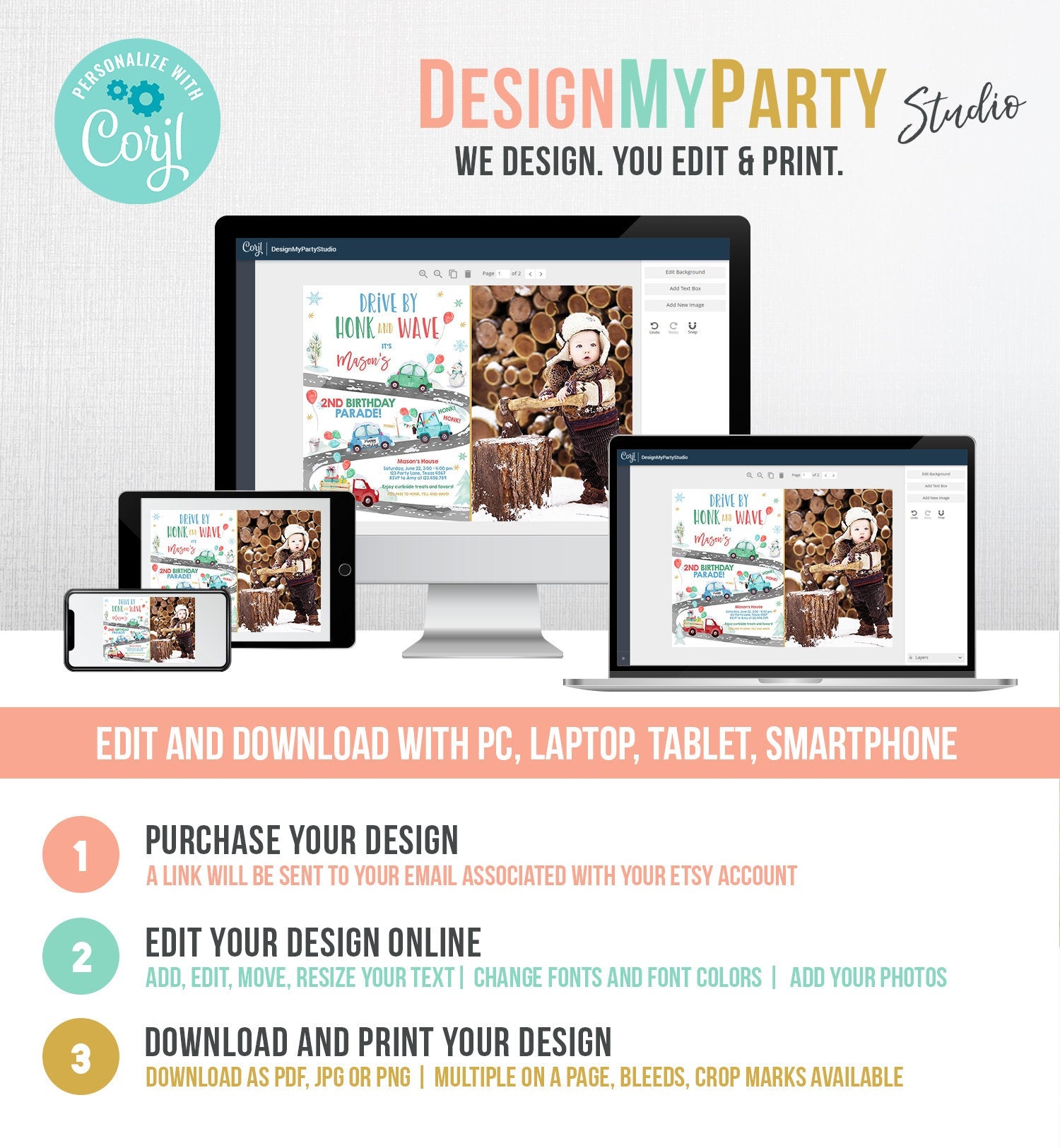 Editable Winter Drive By Birthday Invitation Parade Winter Onederland Virtual Party Invite Boy Blue Green Red Quarantine Download Corjl 0333