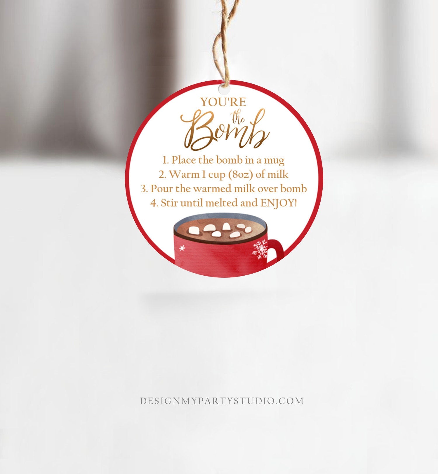 Editable Hot Chocolate Bomb Tags Bomb Instructions Cookies and Cocoa Favor Tags Winter Christmas You're The Bomb Digital PRINTABLE 0353