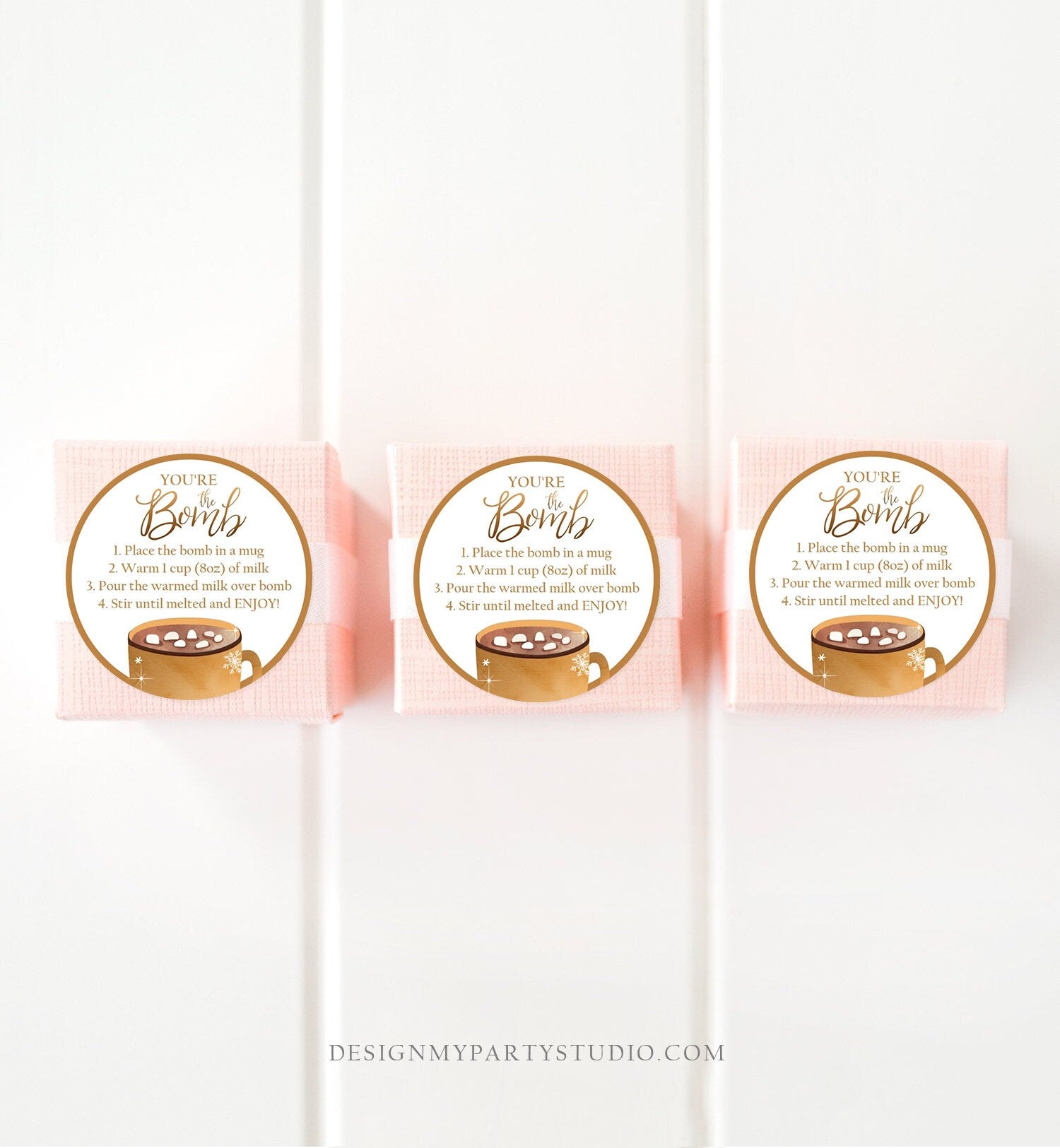 Editable Hot Chocolate Bomb Tags Bomb Instructions Cookies and Cocoa Favor Tags Winter Christmas You're The Bomb Gold Digital PRINTABLE 0353