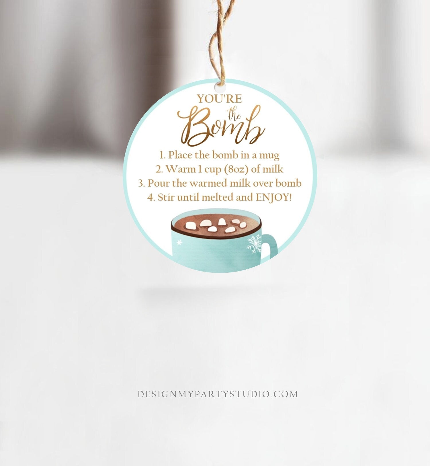 Editable Hot Chocolate Bomb Tags Bomb Instructions Cookies and Cocoa Favor Tags Winter Christmas You're The Bomb Blue Digital PRINTABLE 0353
