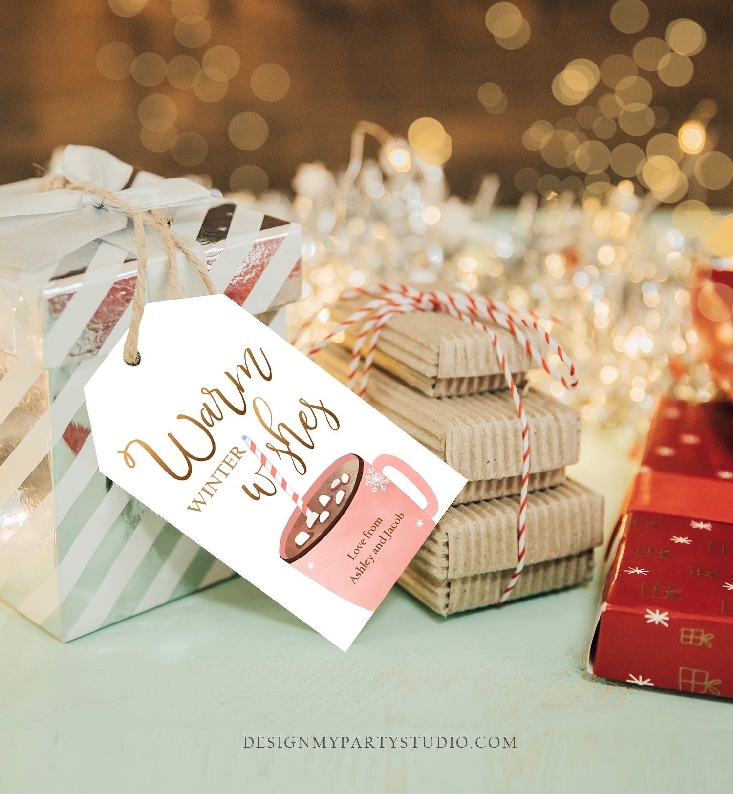 Editable Warm Wishes Tag Personalized Christmas Tag Hot Cocoa Tag Holiday Gift Tag Hot Chocolate Tag Download Printable Template Corjl 0353