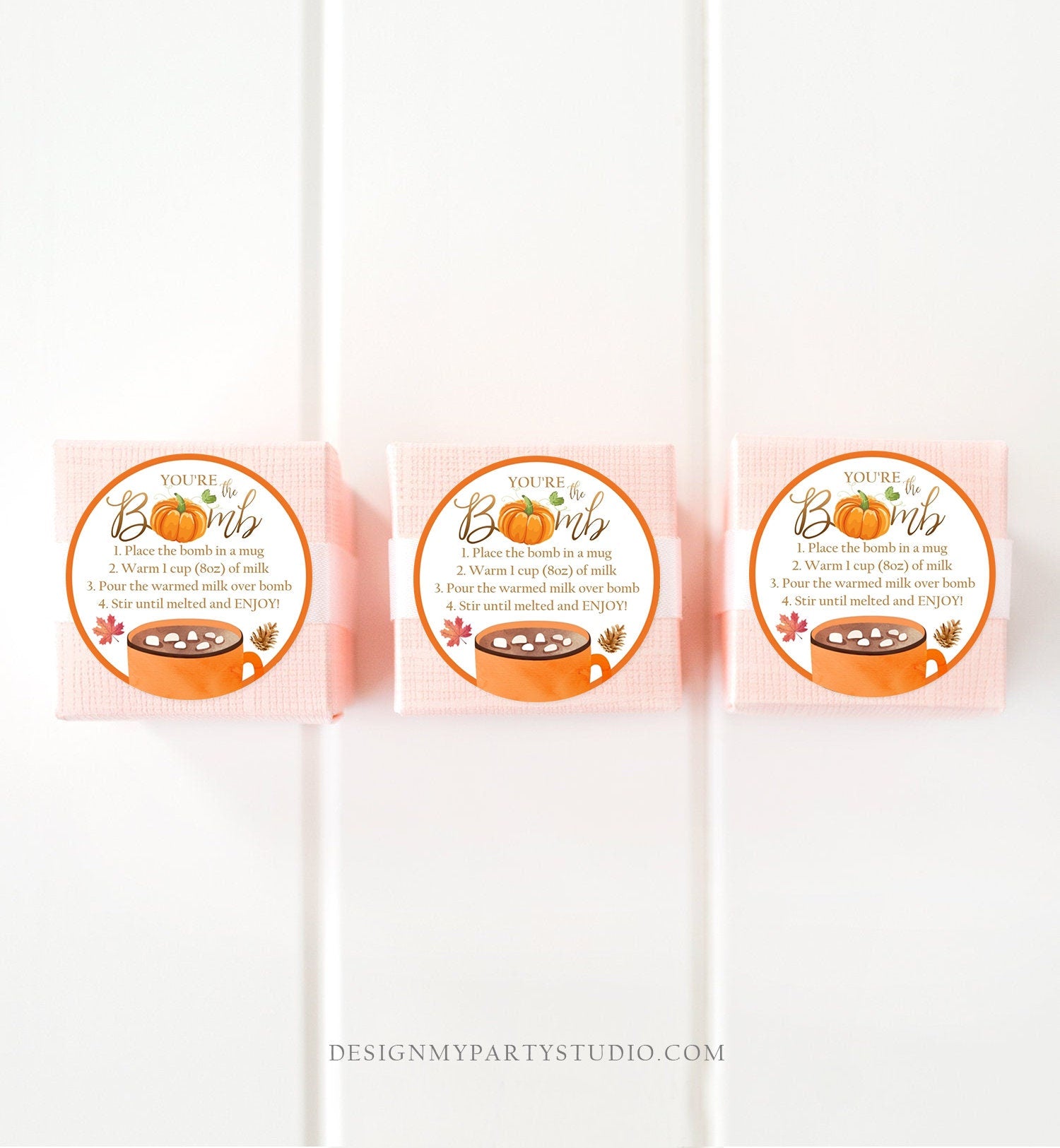 Editable Fall Hot Chocolate Bomb Tags Bomb Instructions Thanksgiving Pumpkin Orange Favor Tags You're The Bomb Tag Digital PRINTABLE 0353