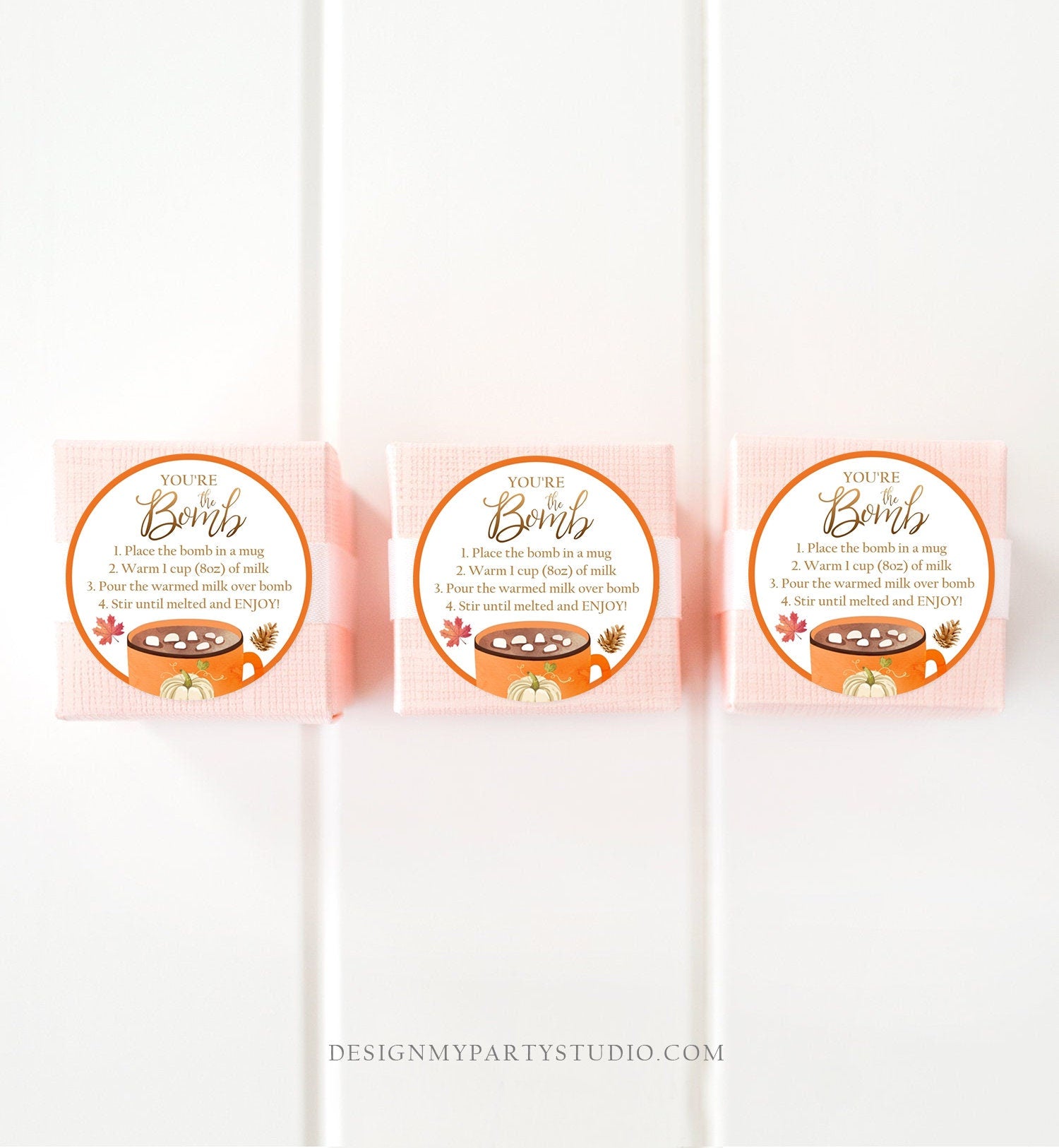 Editable Fall Hot Chocolate Bomb Tags Bomb Instructions Thanksgiving Pumpkin Orange Favor Tags You're The Bomb Tag Digital PRINTABLE 0353