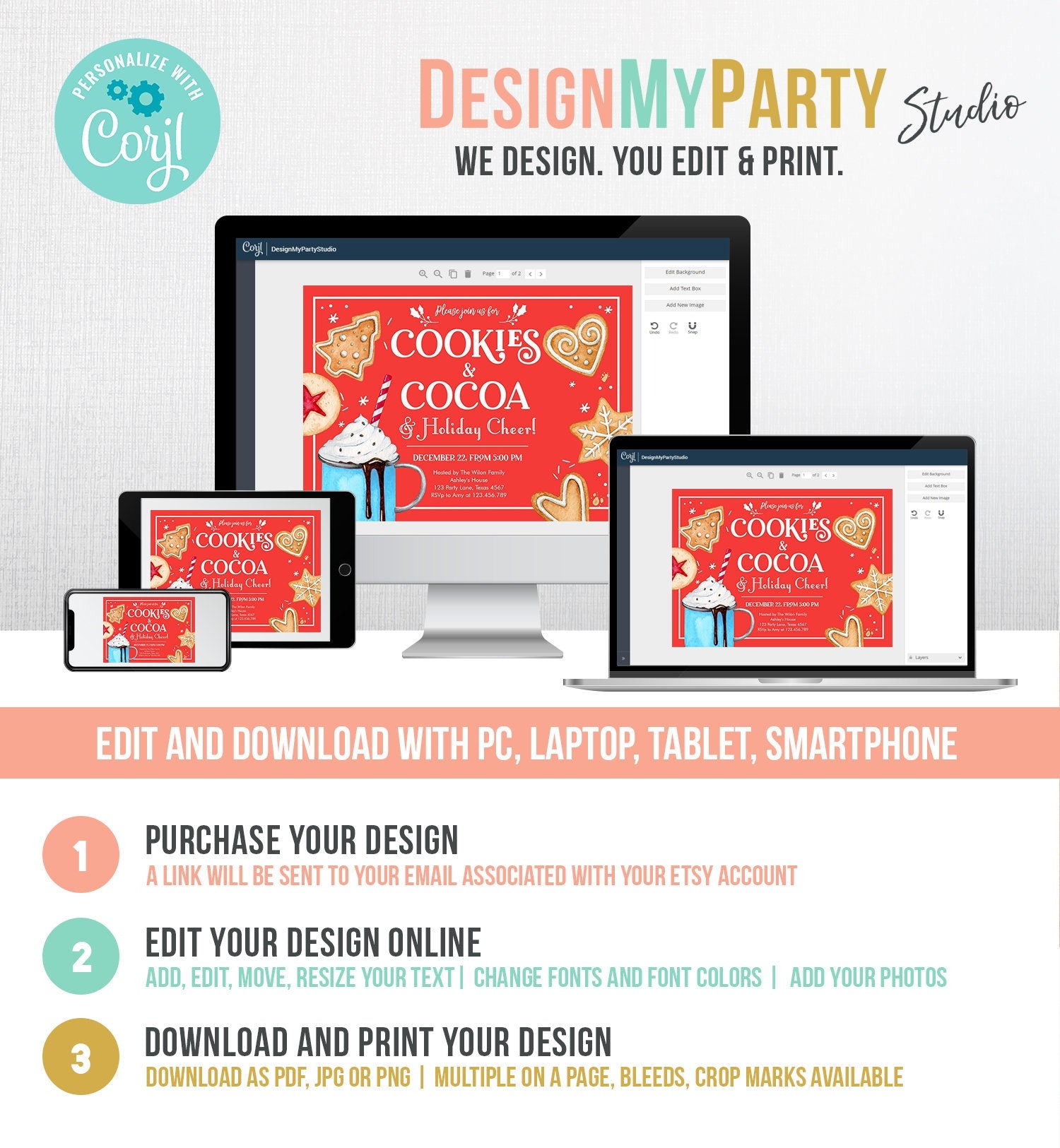 Editable Cookies and Cocoa Invitation Hot Cocoa Party Invite Hot Chocolate Holiday Cookie Exchange Download Printable Template Corjl 0360