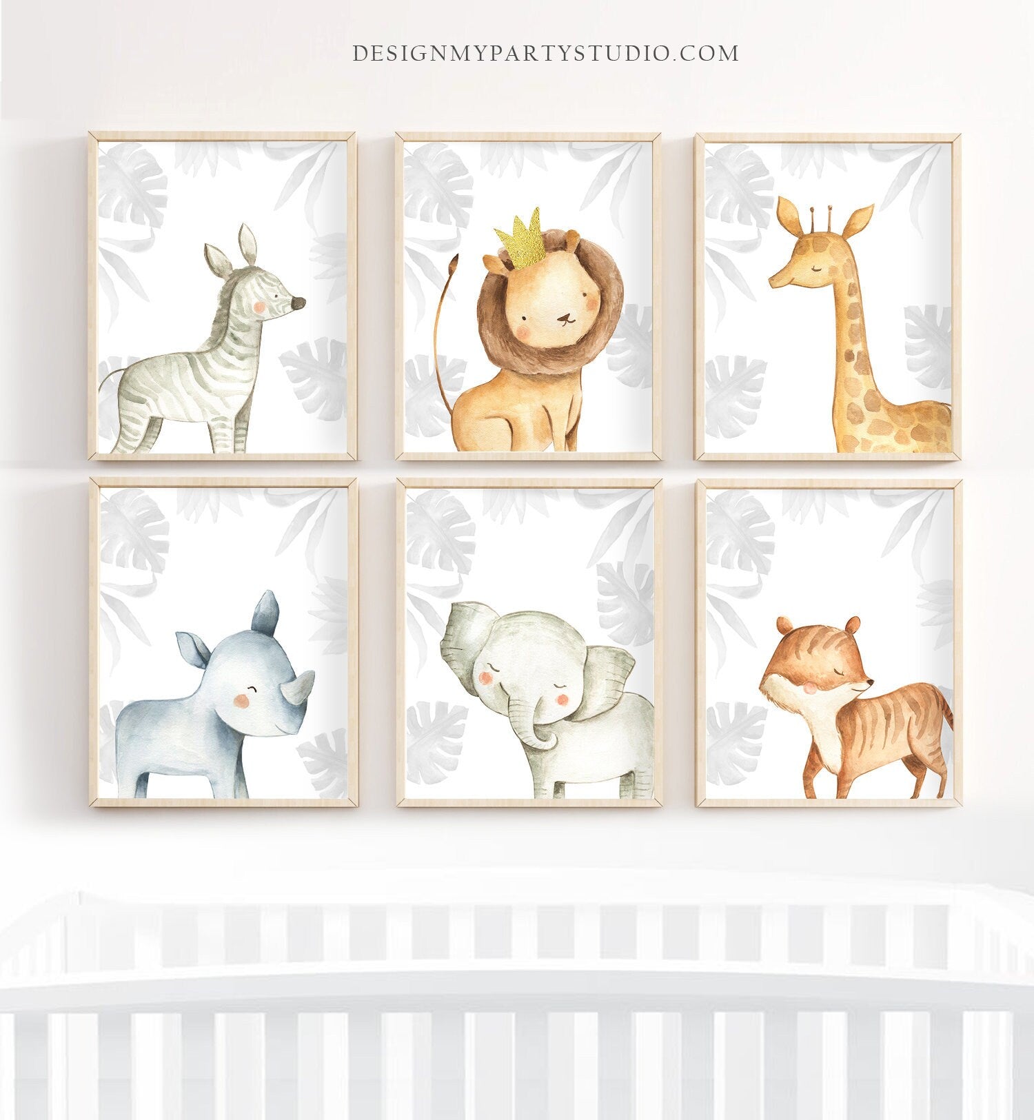 Safari Animals Prints Nursery Art Jungle Animals Watercolor Girls Wall Art Baby Shower Gift Boy Nursery Wild One Lion Zebra PRINTABLE 0163