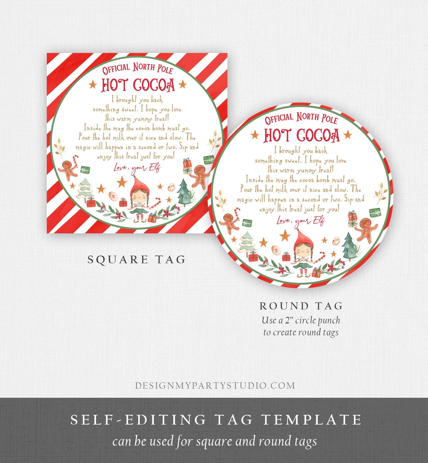 Editable Elf Hot Chocolate Bomb Tags Bomb Instructions Cocoa Favor Tags Elf Party Christmas Visit North Pole Birthday Digital PRINTABLE 0358