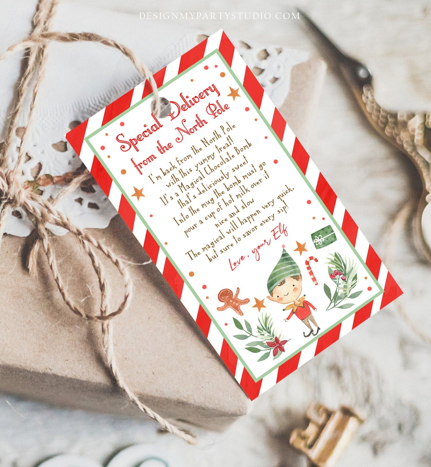 Editable Elf Hot Chocolate Bomb Tags Bomb Instructions Hot Cocoa Favor Tags Elf Arrival Christmas Gift North Pole Printable Template 0358