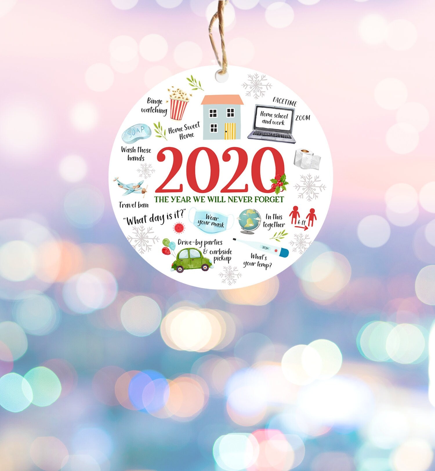 Printable Round Ornament 2020 Sticker Funny Ornament Gift Corona Quarantine Social Distancing Sticker Tag Instant Download Digital PRINTABLE
