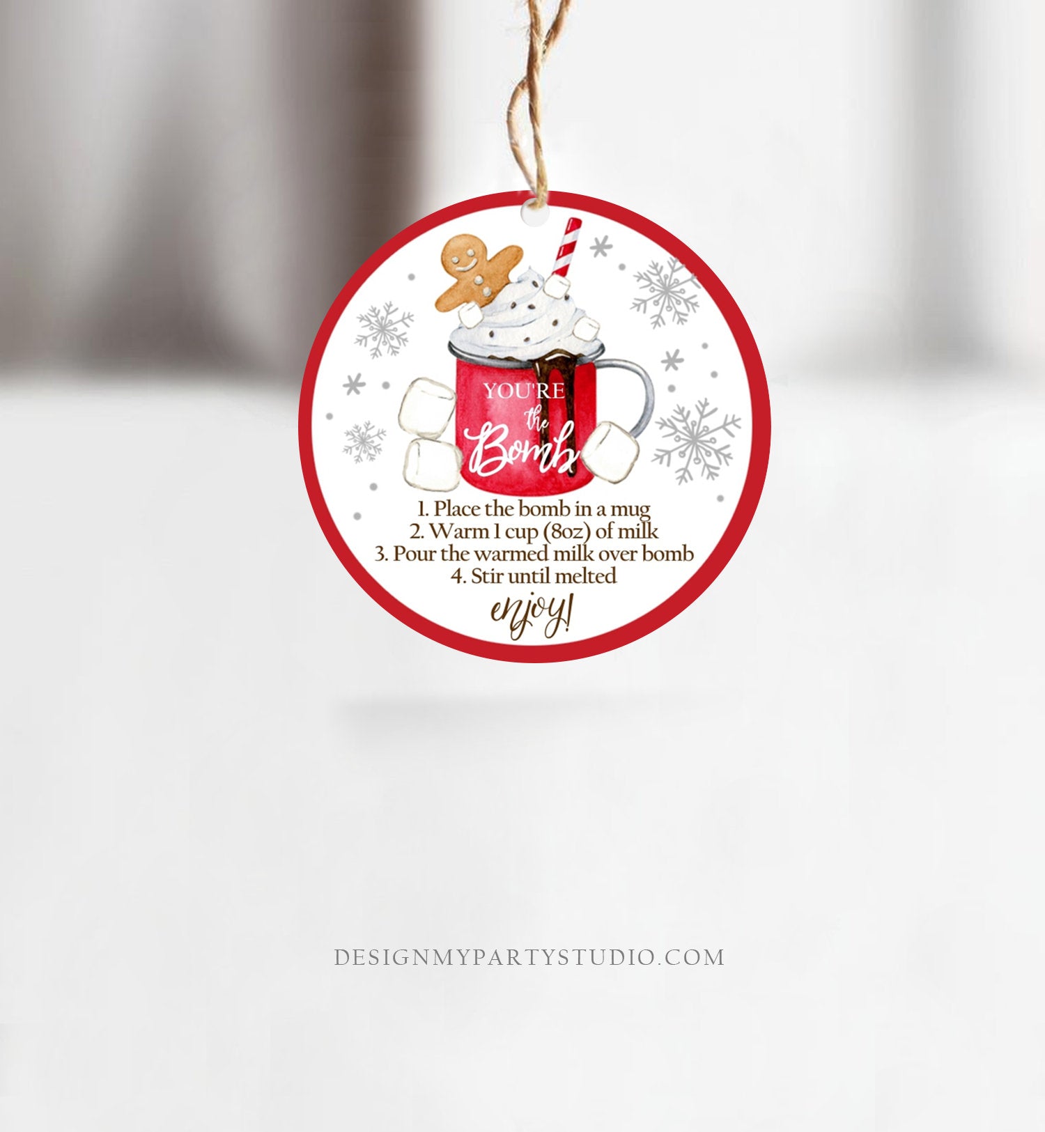 Editable Hot Chocolate Bomb Tags Bomb Instructions Cookies and Cocoa Favor Tags Winter Christmas You're The Bomb Digital PRINTABLE 0358