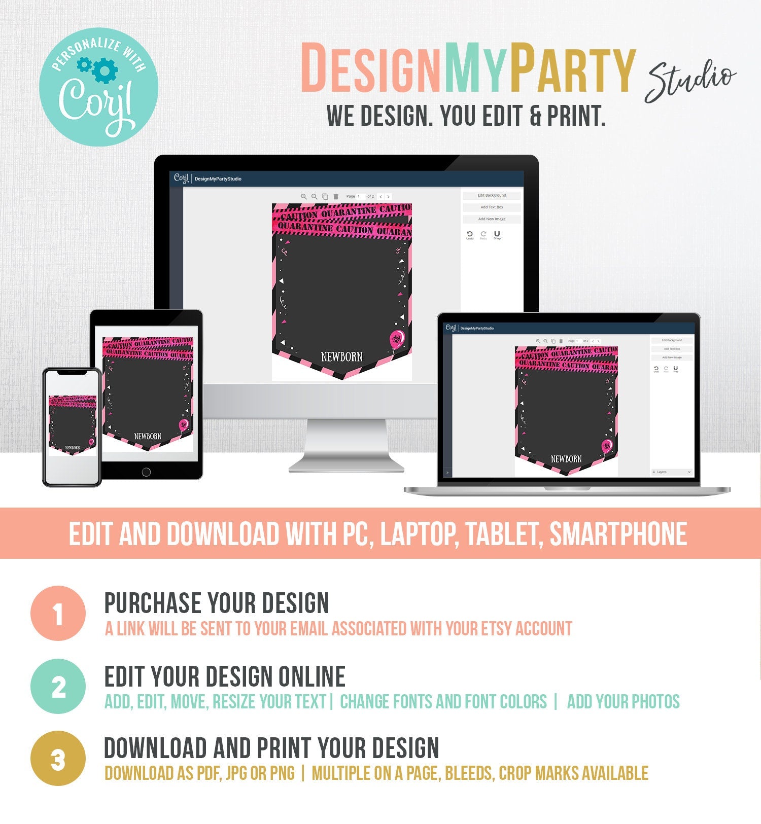 Editable Quarantine First Birthday Banner Monthly Photo Banner Girl Pink Drive By Social Distancing Download Corjl Template Printable 0334