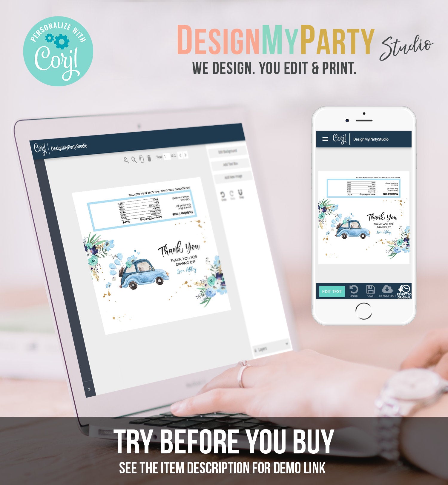 Editable Candy Bar Wrapper Drive By Birthday Candy Bar Wrapper Drive By Favors Party Parade Boy Baby Shower Thank You PRINTABLE Corjl 0335