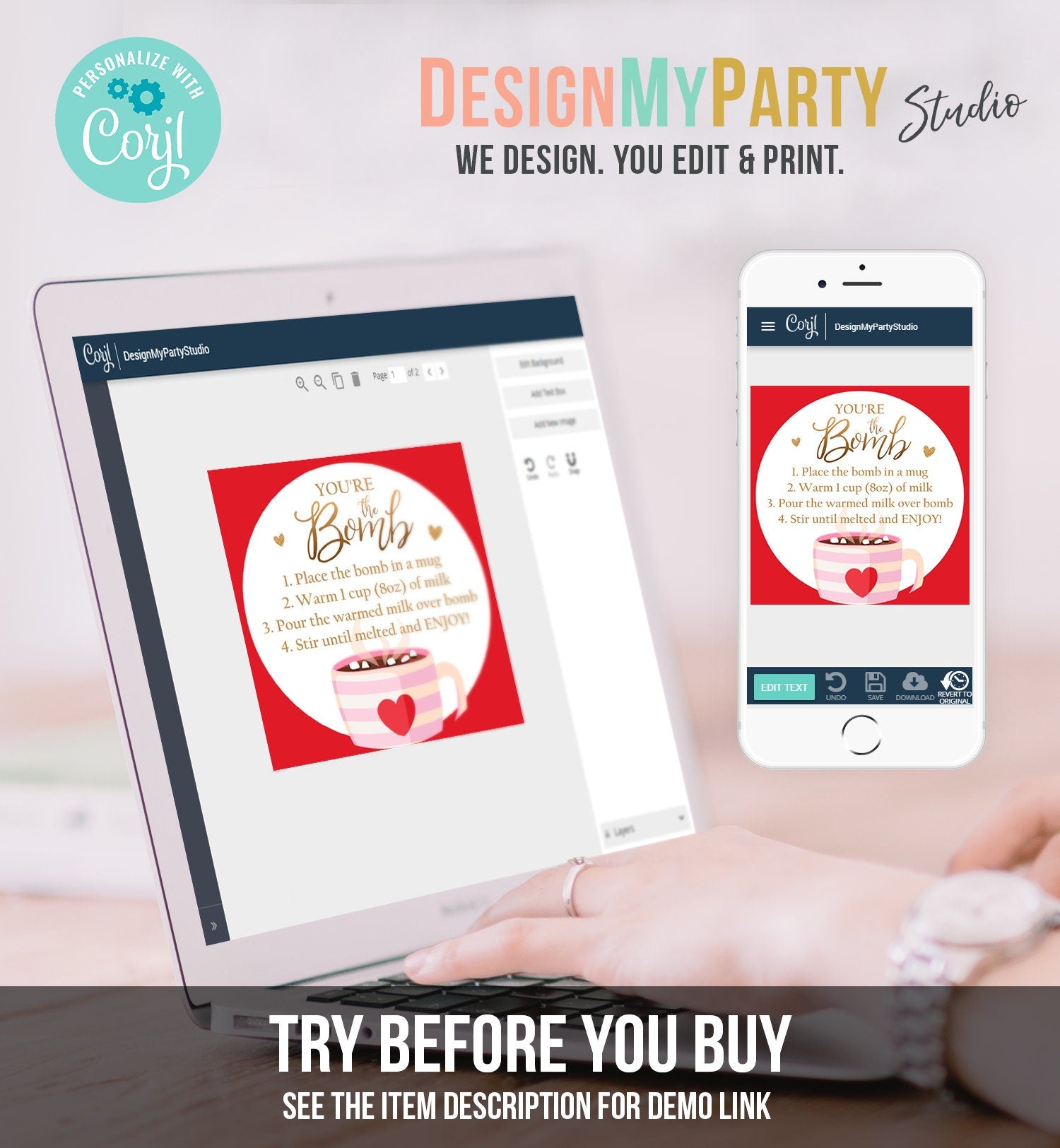 Editable Hot Chocolate Bomb Tags Bomb Instructions Valentine Hot Cocoa Bomb Favor Tags Valentine Gift You're The Bomb Digital PRINTABLE 0370