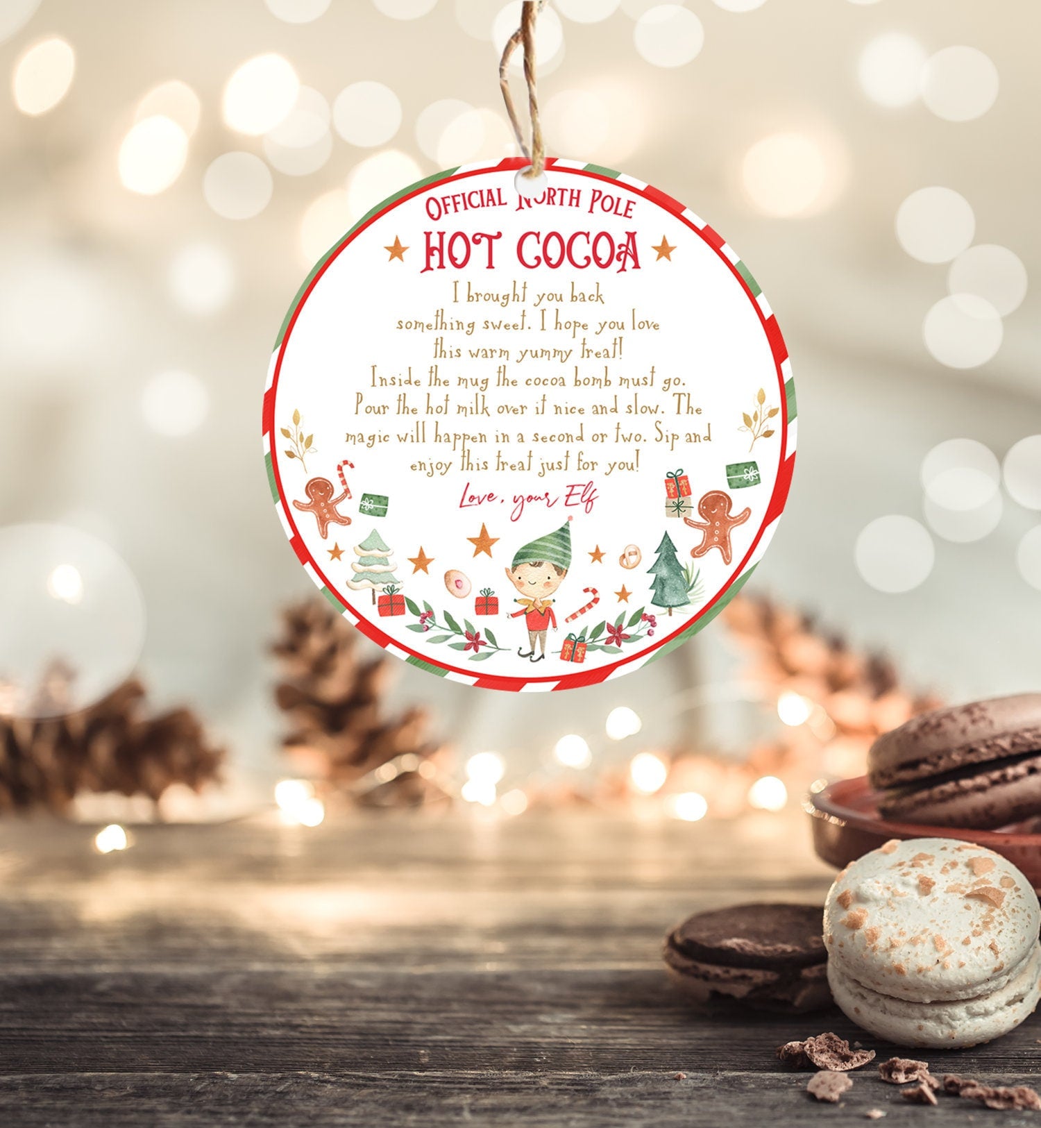 Editable Elf Hot Chocolate Bomb Tags Bomb Instructions Cocoa Favor Tags Elf Party Christmas Visit North Pole Birthday Digital PRINTABLE 0358